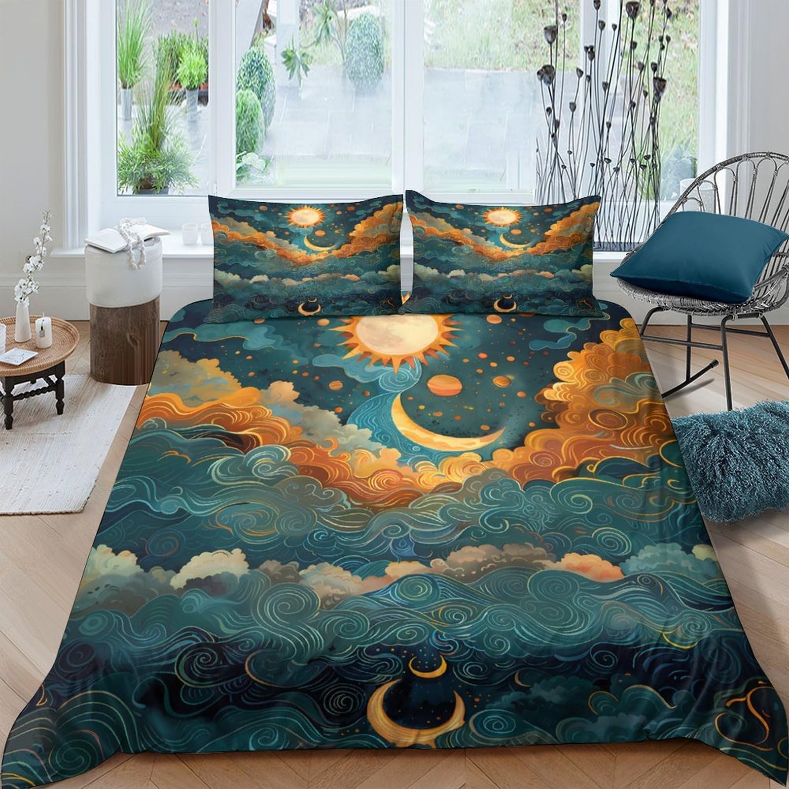 Ctjqhvkz Style-8 3D Printed Dreamy Night Sky Fitted Sheet Microfiber Soft Breathable Sunset Cloud Mattress Cover For Bedroom Decor Single（135X200cm）