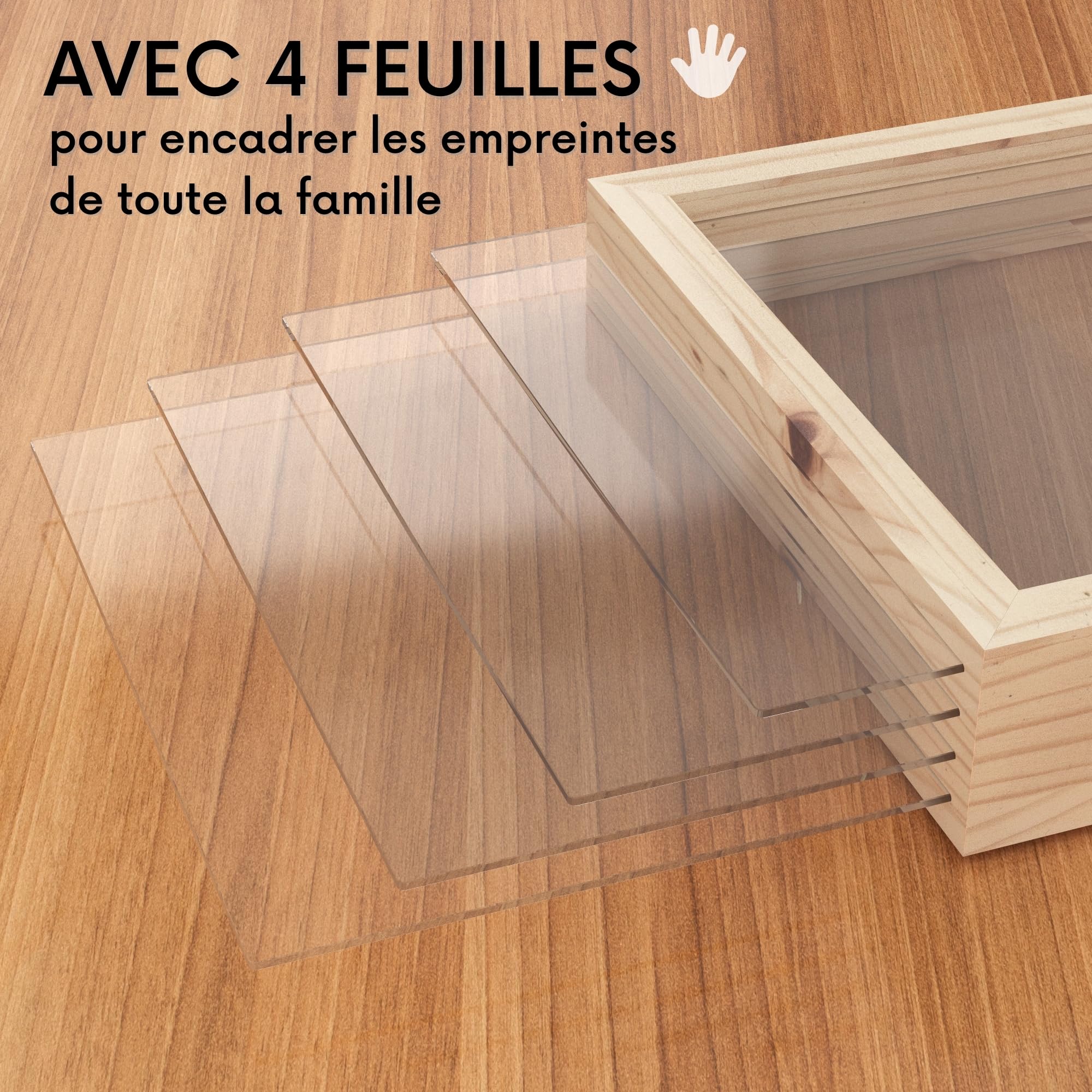 HuBorns - Cadre Empreinte Main Famille et Empreinte Main Pied Bebe avec Espace pour 4 Empreintes, Kit Empreinte Bebe pour Peindre les Mains de Toute la Famille, Cadeau Bebe Naissance