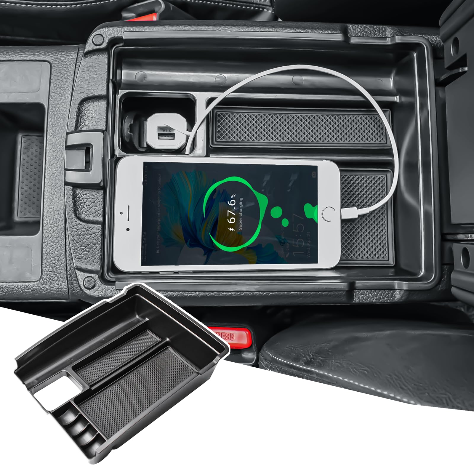 Center Console Organizer Tray for 2014-2020 Nissan Rogue Accessories | Custom Fit for 2014-2020 Rogue & 2017-2022 Rogue Sport & 2015-2024 Murano, Charging Hole, Coin Holder, ABS Material
