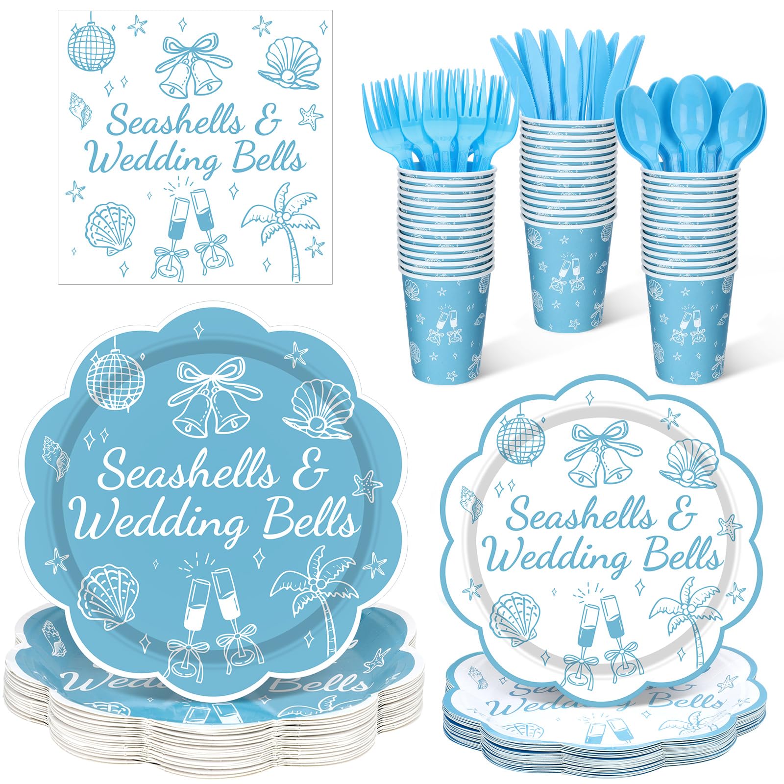 Zubebe 175 Pcs Seashells & Wedding Bells Bachelorette - tableware | Mubboo