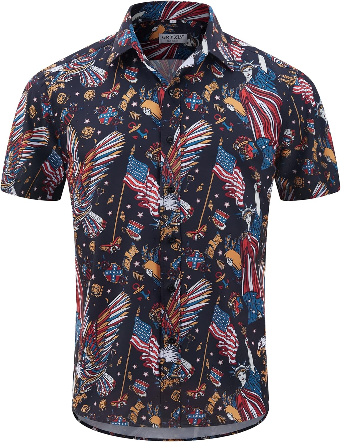 GRTXIN Mens American Flag Shirt - Patriotic Shirts for Men Short Sleeve Button Down Hawaiian Shirts
