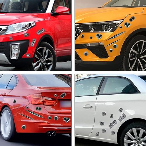 Miniatura 6 de TOMALL Pegatinas de coche con agujero de bala 3D de 96 agujeros, simulación, estereoscópicas, pistolas falsas, calcomanías de agujero de bala,