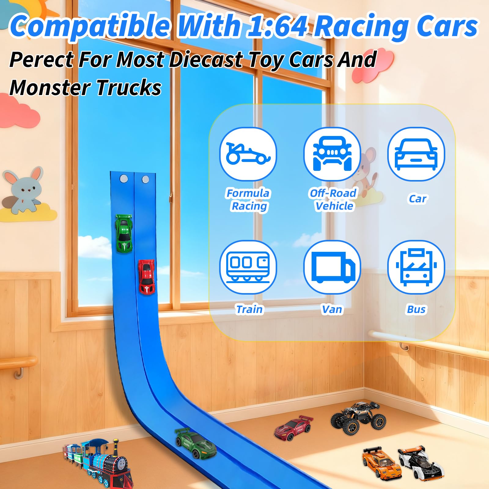 RedCrab Flexible Race Track for Kids,16.4ft Flexible Race Car Ramp Track with 4 Cars & 4 Suction Cups - Image 3