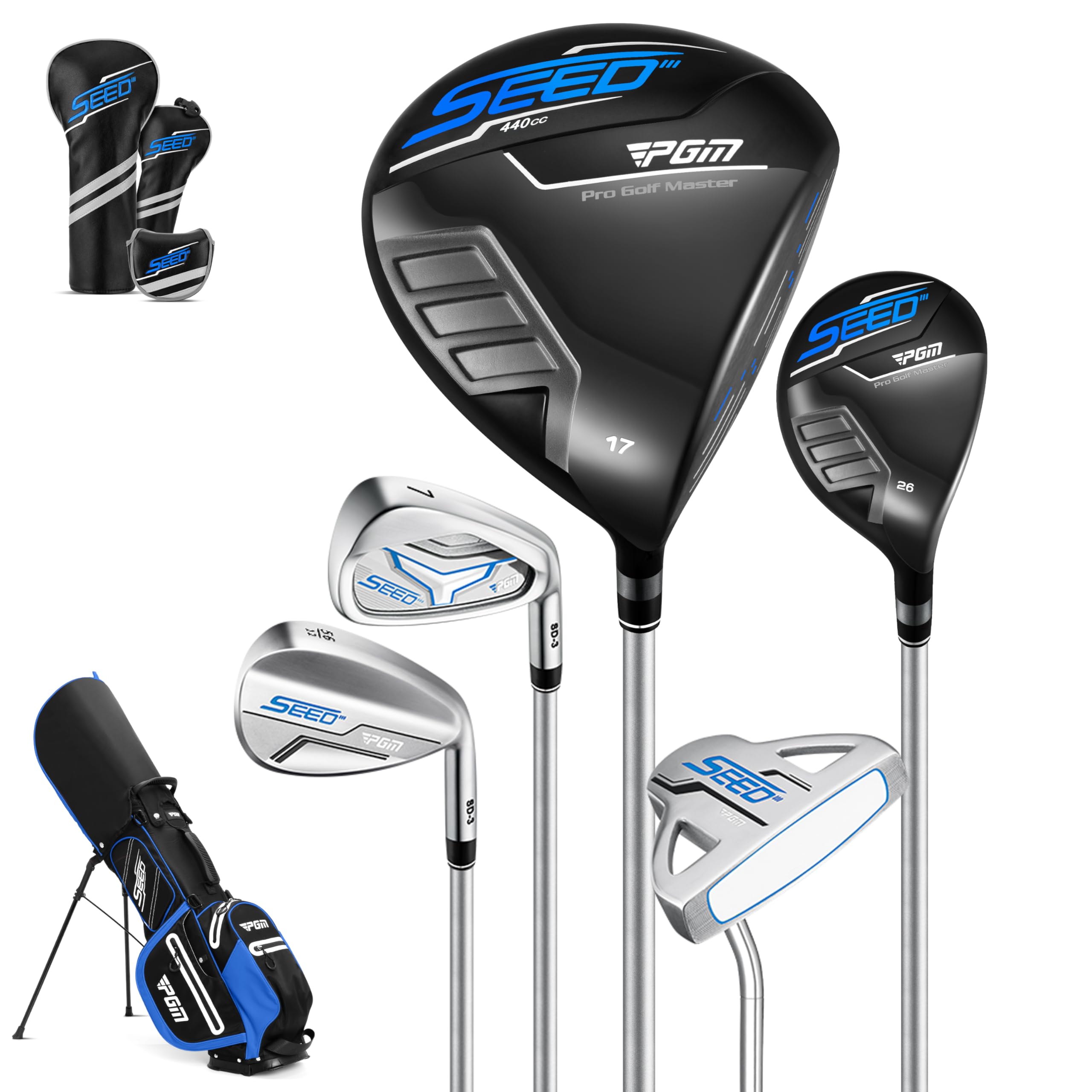 PGM Juego completo profesional de palos de golf para niños, jóvenes y jóvenes (edad 6-13) diestros con bolsa de soporte de golf y fundas, juego de golf internacional certificado por R&A y USGA