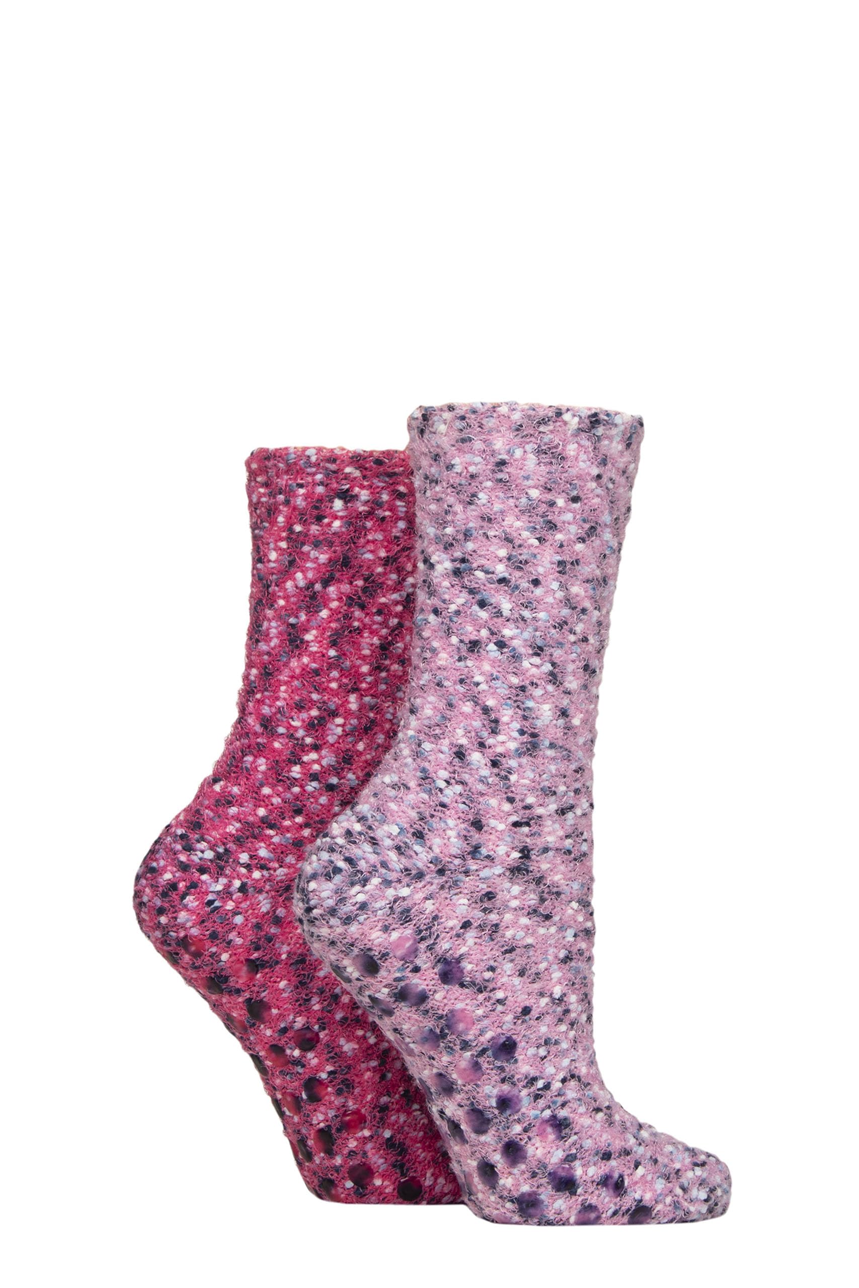 Sockshop Women's Hot Pink Slipper Socks - Popcorn Feather, Anti-Slip With Grip, Cosy, Fluffy, Warm, Colourful, Mulitpack Of 2 Size 4-8 (Uk, Numeric, 4, 8, Regular, Regular, )