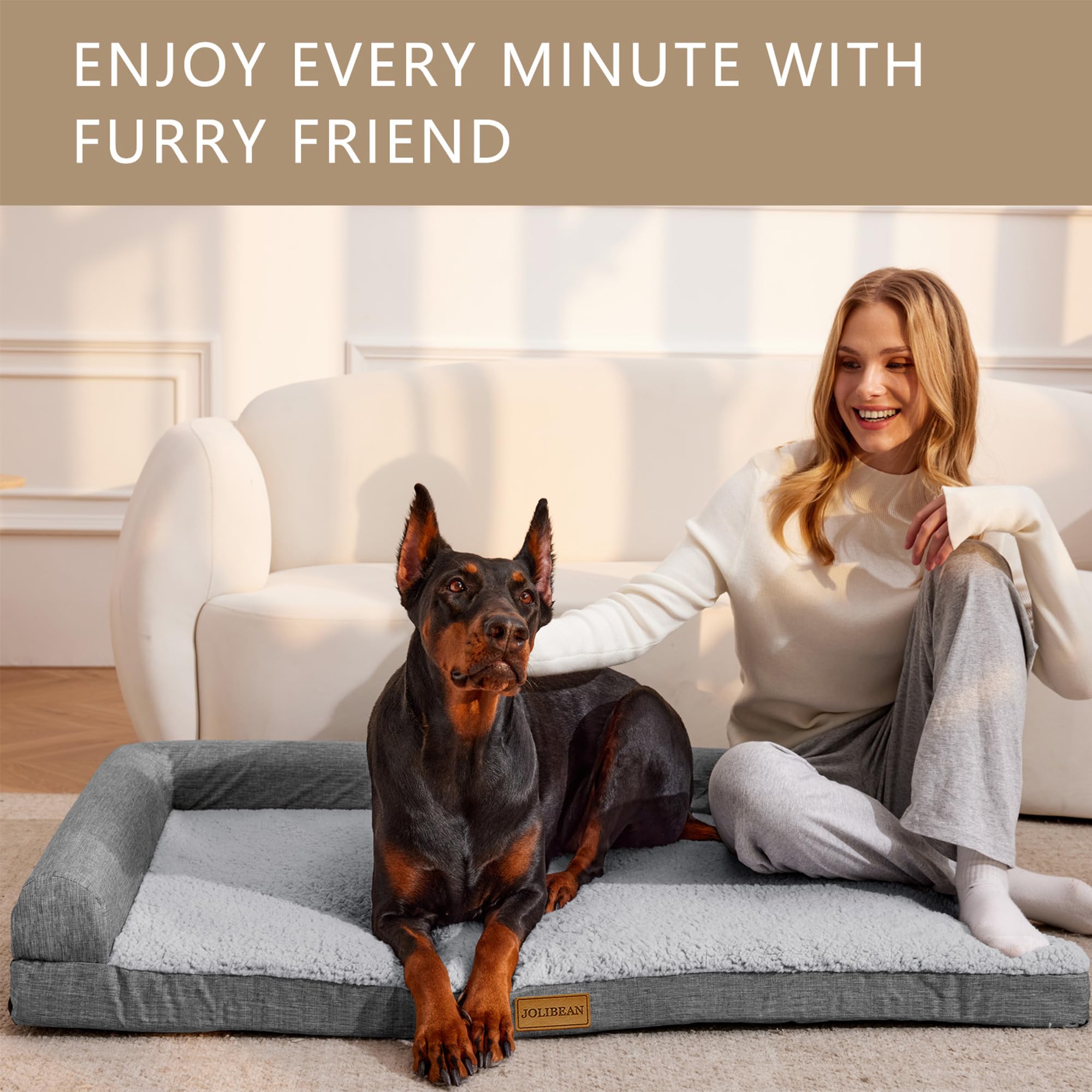 Orthopädisches Hundebett Grosse Hunde, Typ l Waschbar Hundekorb Mit Kissen Mittelgroße Hunde, Flauschig Hundesofa Wasserdicht rutschfest, 91x61cm, Grau