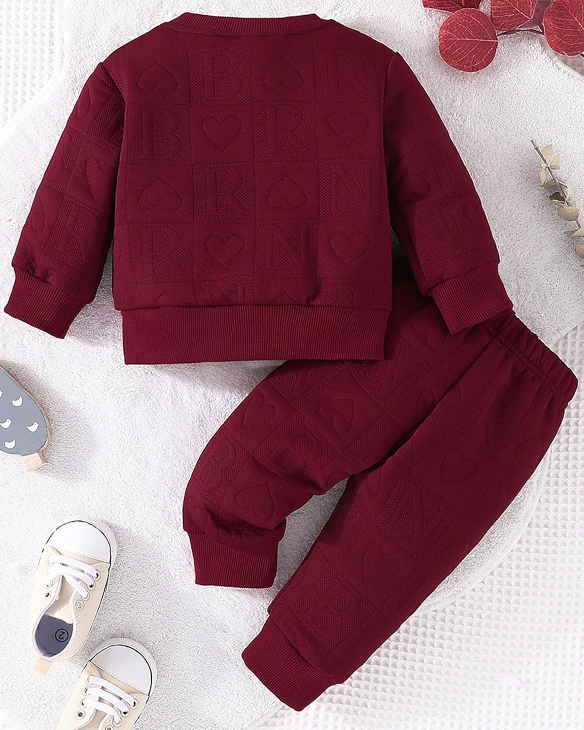 Jecson Toddler Baby Girl Clothes: Soft Warm Outfits Set Quilted Heart Sweatshirt & Pants Cute Fall Winter Home Out 2Pcs 3M-4T - Image 9