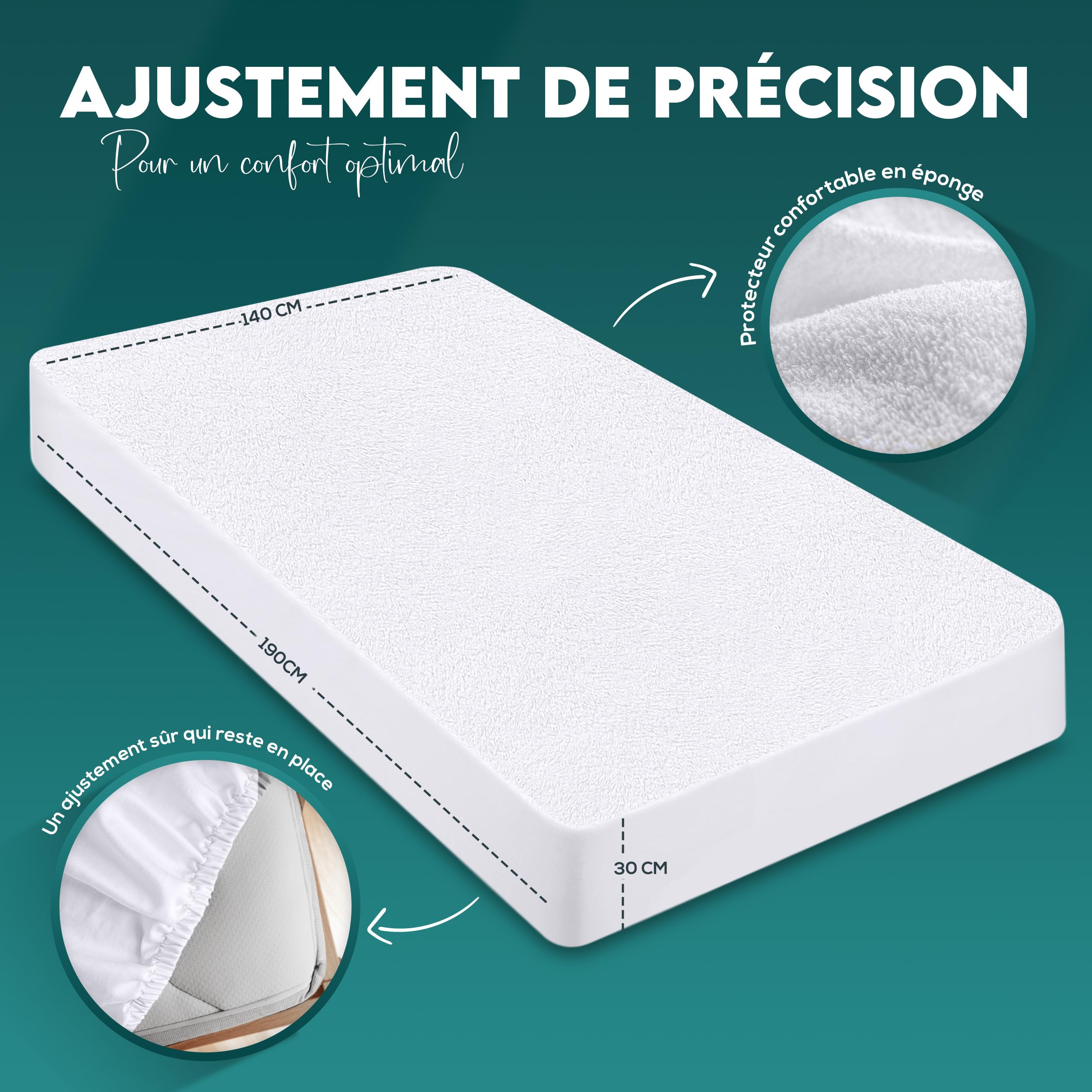 Utopia Bedding Protège Matelas 140 x 190 x 30 cm Imperméable, Certifié Oeko TEX, Alèse Drap Housse, Matelas Couvre, Respirant, Élastique Tout Autour Blanc - 3