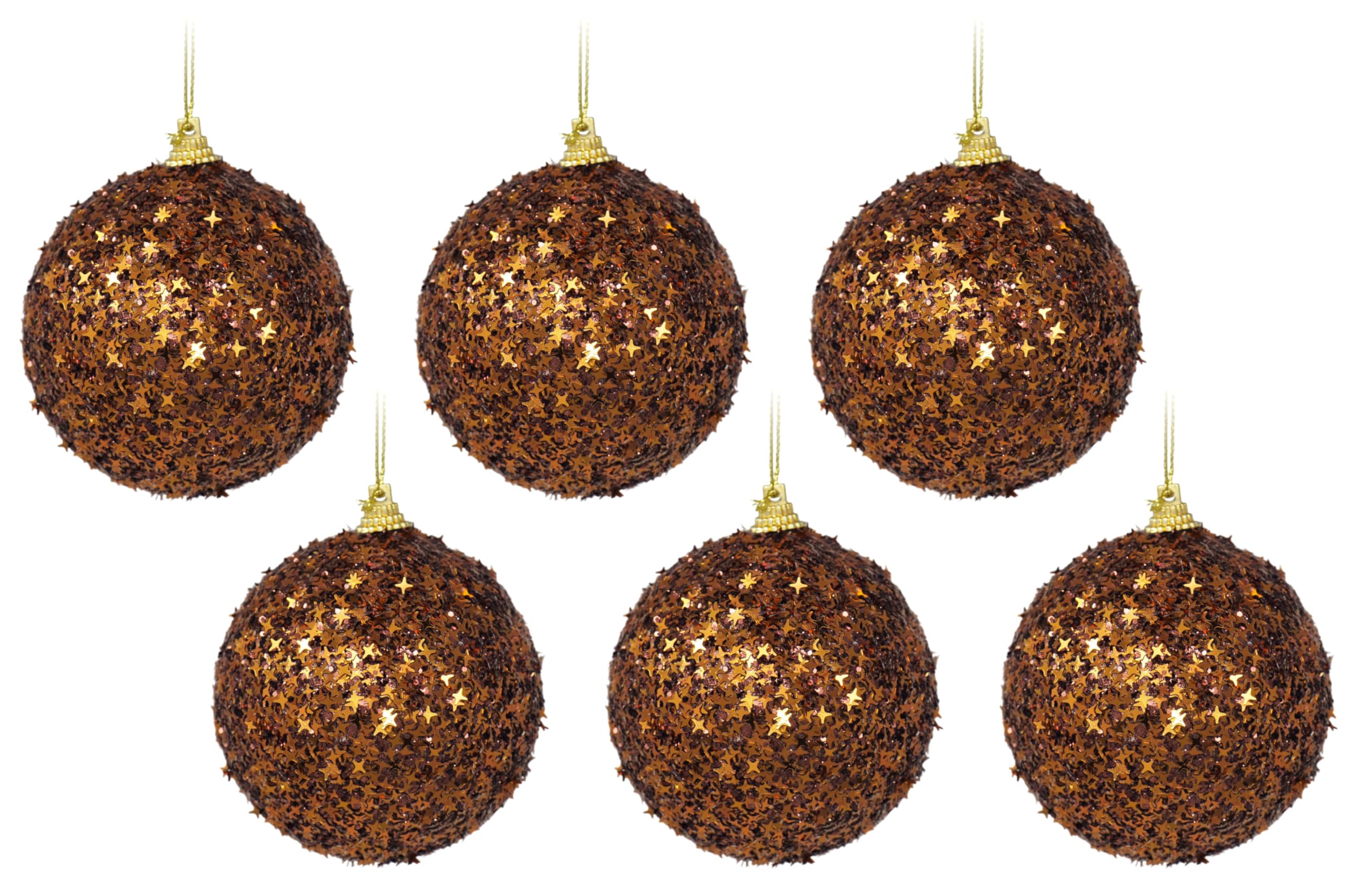 Bronze Star Christmas Tree Baubles - Glitter Encrusted - Set of 6