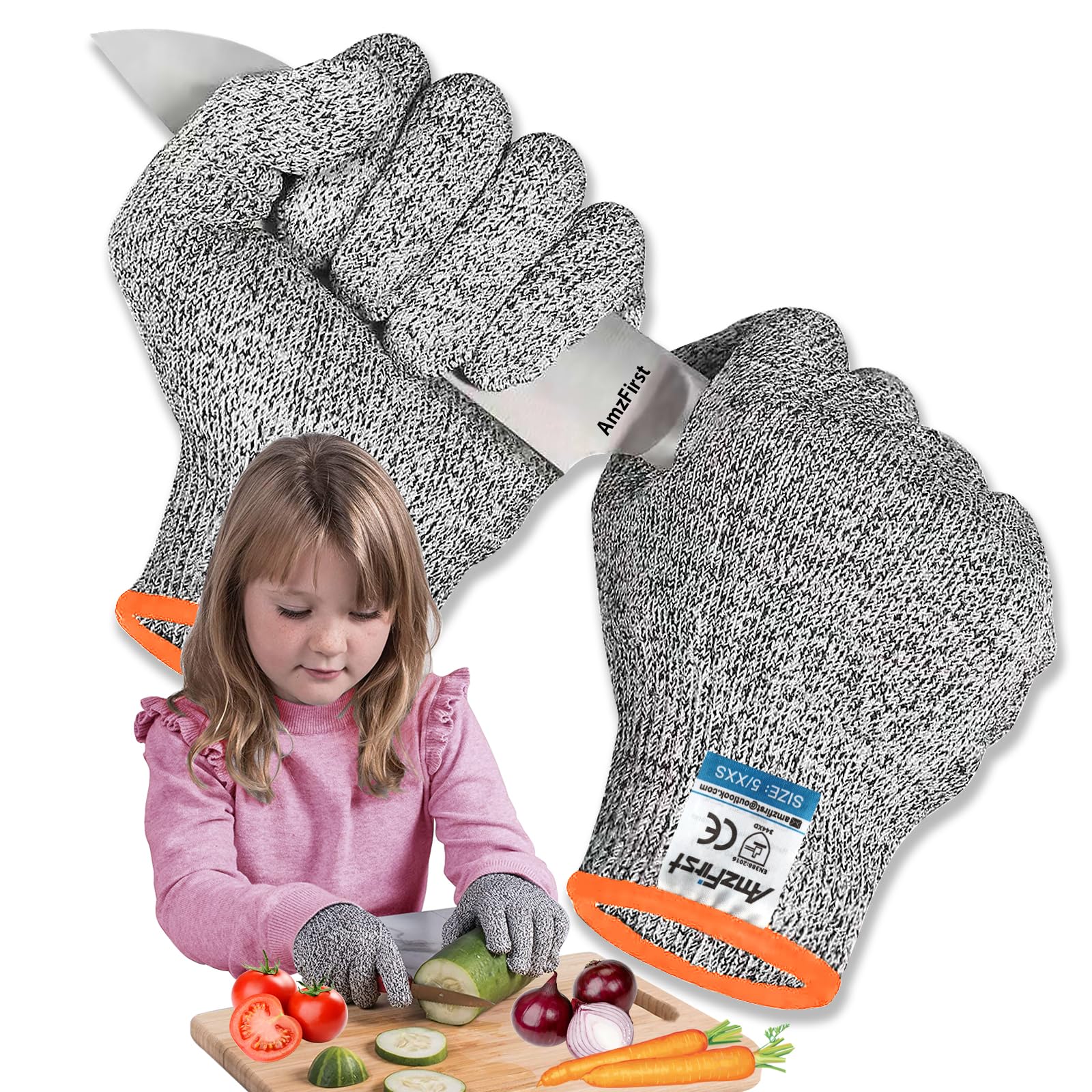 AmzFirst 2 Pair Level 5 Kids Cut Resistant Gloves, Wood Carving Gloves, Food Grade Kitchen Gloves for Women and Men, Whittling Gloves, Size: 6/X-Small (10-13 years old)