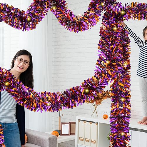 Miniatura 7 de Guirnalda metálica de oropel preiluminada de Navidad con tira de luces LED, guirnalda de Navidad para colgar en el árbol de Navidad, boda, fiesta