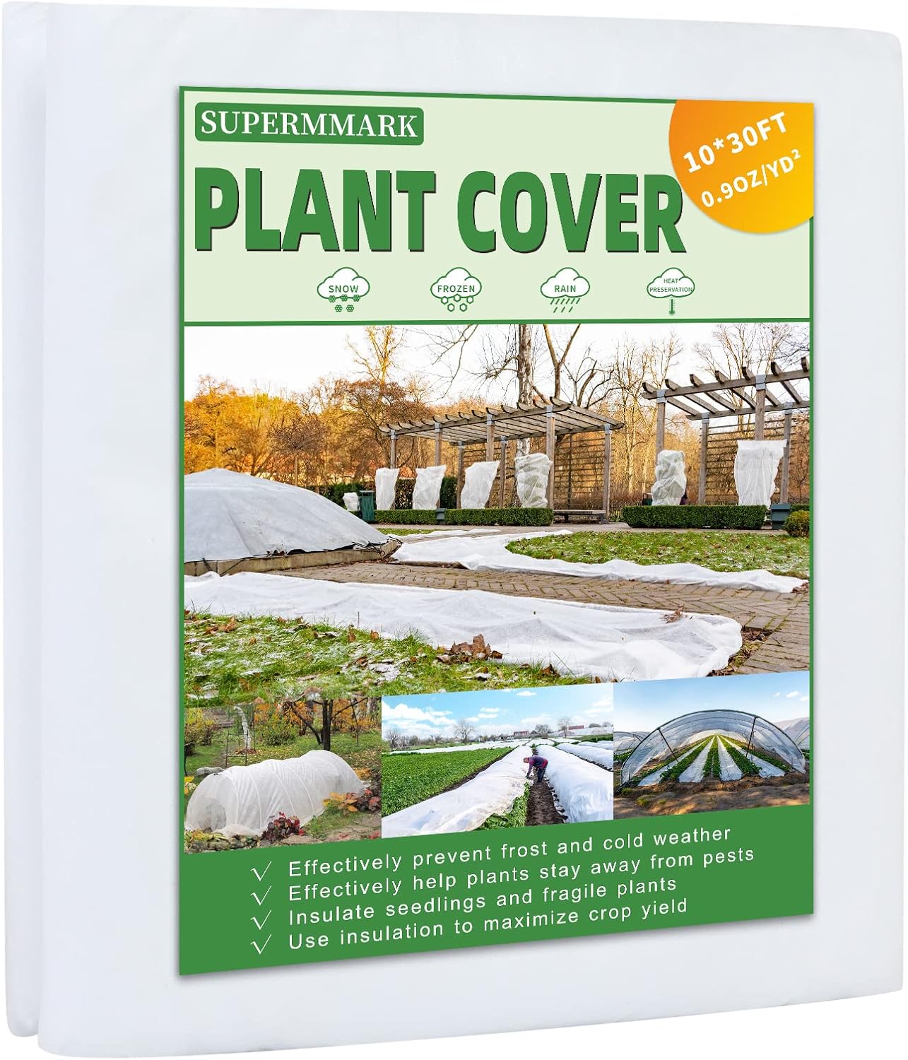 Plant Covers Freeze Protection, 30 Ft x 10 Ft 0.9 oz/yd² Reusable Floating Row Frost Blanket Fabric Plant Covers for Winter Freeze, Animals, Pest Protection
