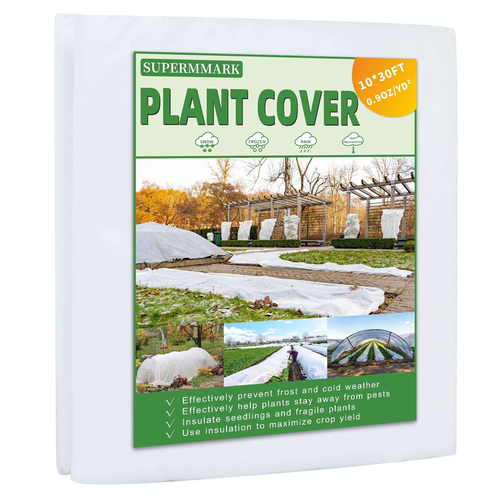 Plant Covers Freeze Protection, 30 Ft x 10 Ft 0.9 oz/yd² Reusable Floating Row Frost Blanket Fabric Plant Covers for Winter Freeze, Animals, Pest Protection
