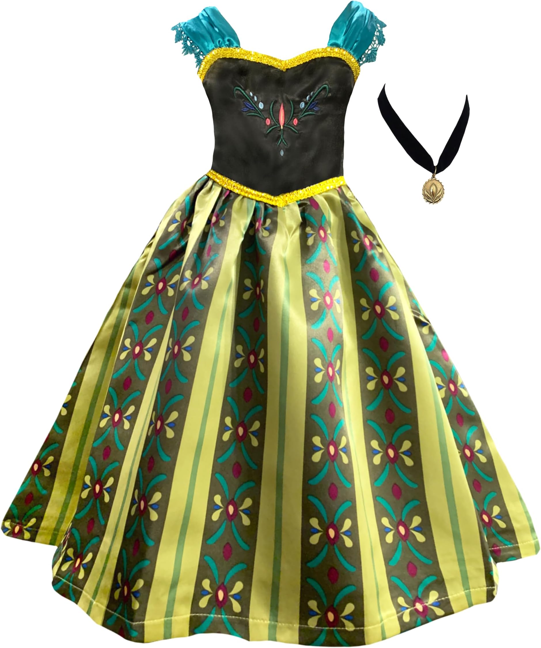 Cokos BoxCokos Box Little Girls Coronation Dress Princess Costume Necklace Accessories Birthday Dress-up Play Wear Set (Olive, 4 Years)