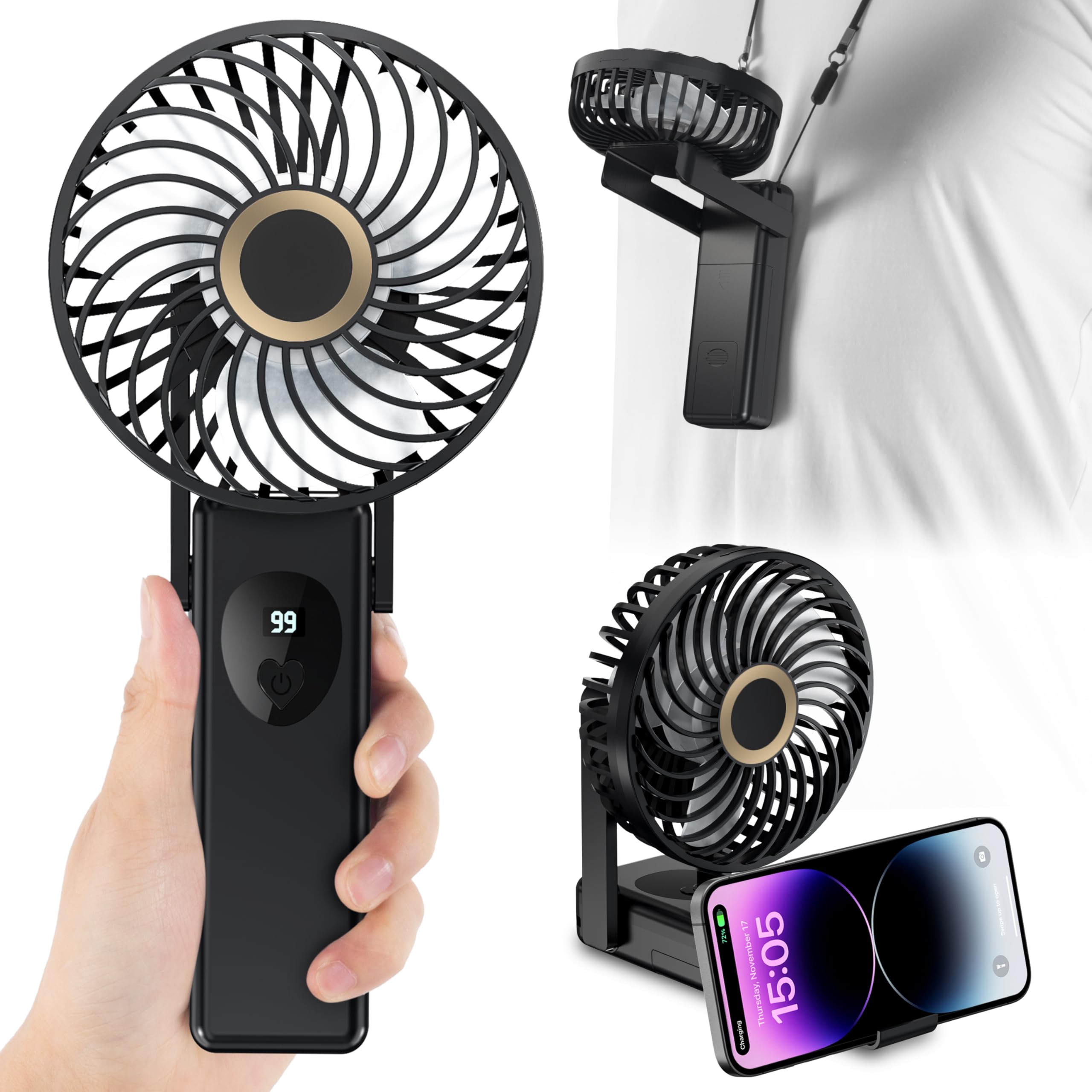 JISULIFE Mini ventilatore portatile portatile, 100 velocità, regolabile
