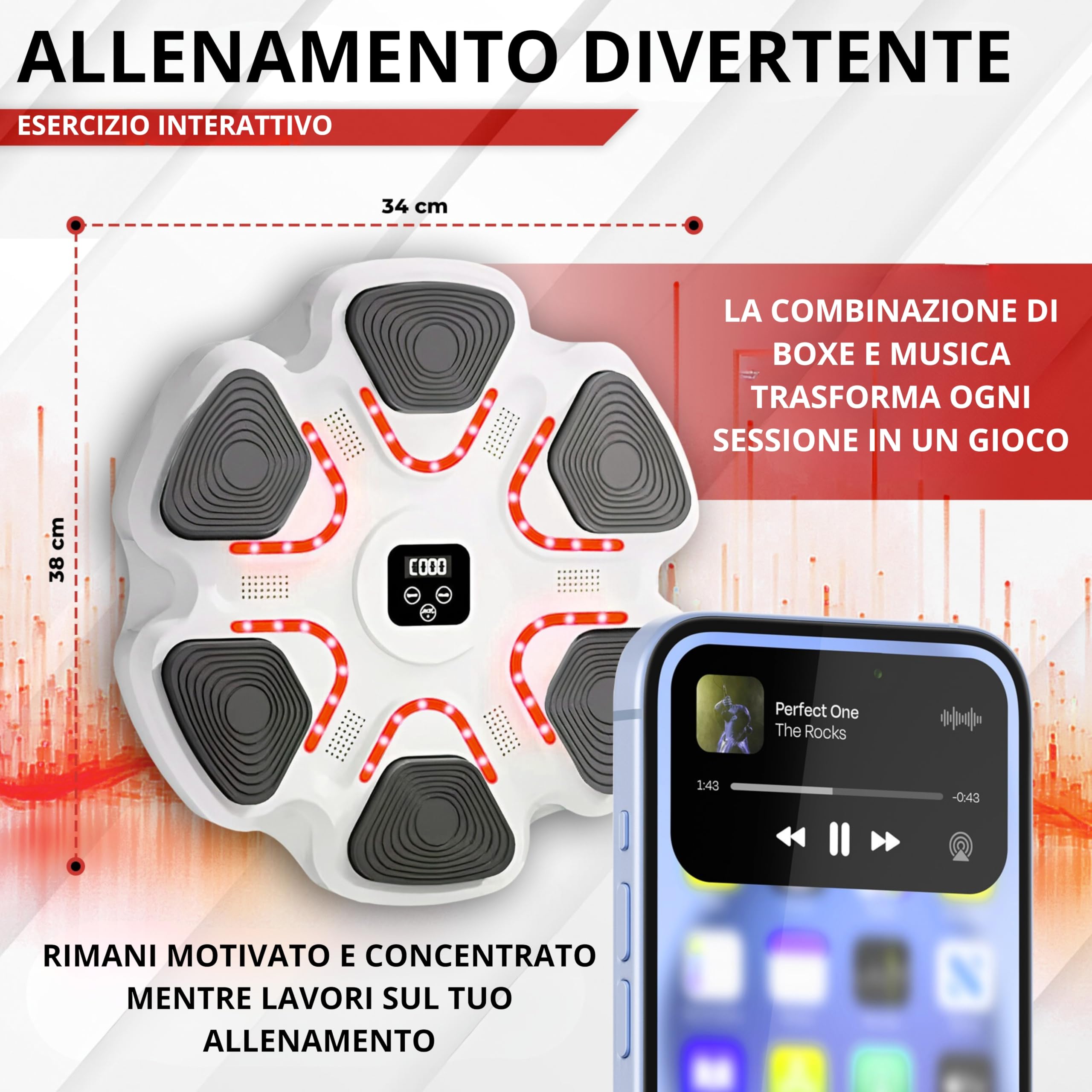 Arcanix - Macchina da Boxe Musicale da Parete | Music Boxing Machine con Bluetooth, Luci LED e 9 Velocità | Guantoni Inclusi | Allenamento Cardio, Riflessi e Coordinazione per Adulti e Bambini