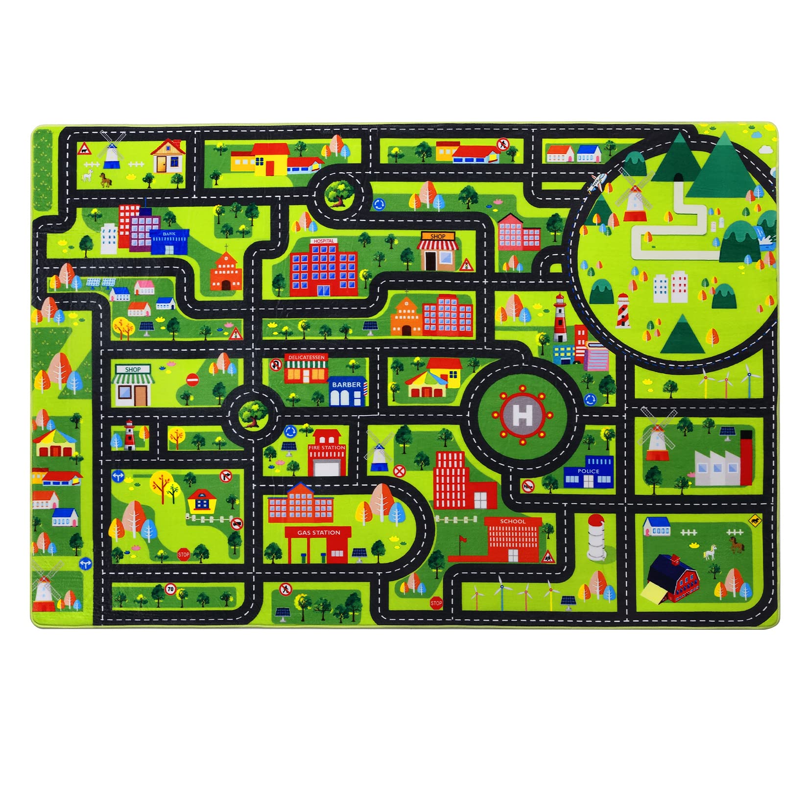 Fashionwu Car Rug Kids Playmat Educational Car Rugs City Life Road Traffic Play Mat for Bedroom Play Room Game Area Non Slip Kids Foam Rug Playtime Activity Mat for Toddler Baby Boys and Girls 3 x 5