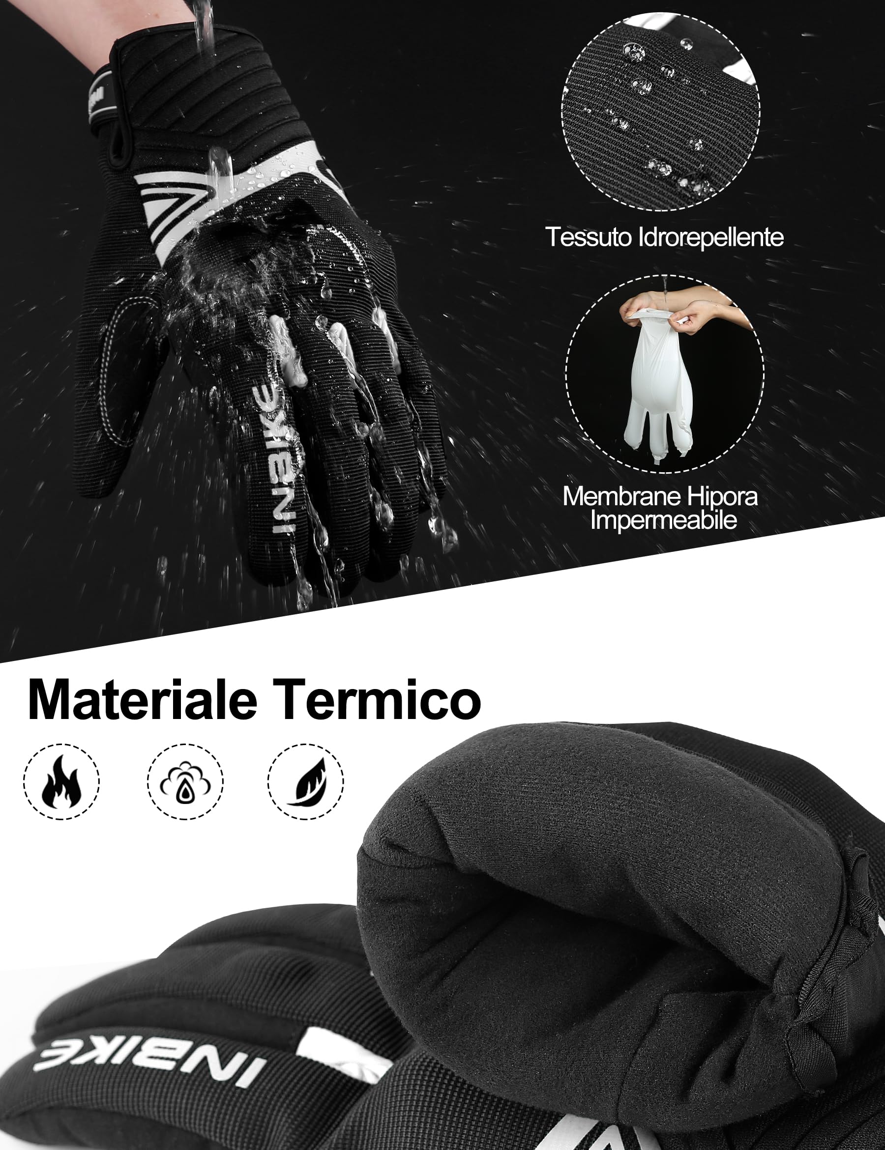 INBIKE Guanti da Moto Invernali, CE 1 KP Omologati Guanti Moto Impermeabili per ATV BMX MTB Bicicletta, Scooter, Arrampicata, Motocross e Altri Sport All'aperto(IM902)