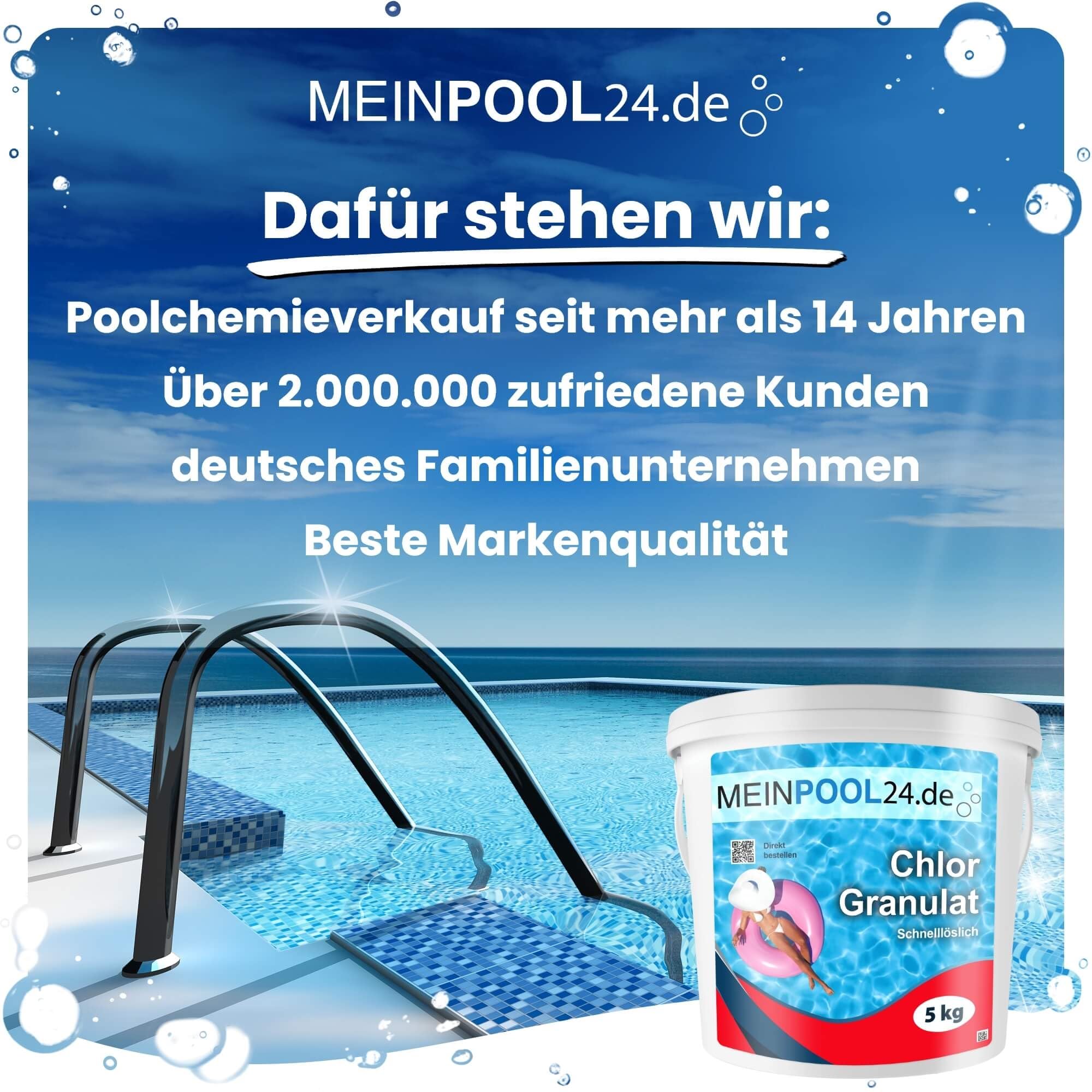 5 kg MEINPOOL24.DE Chlorgranulat schnelllöslich 56% AKTIVCHLOR POOLCHEMIE - Deutsche Markenqualität - Sichere und schnelle Desinfektion - für Pools, Aufstellpools, Whirlpools, Planschbecken