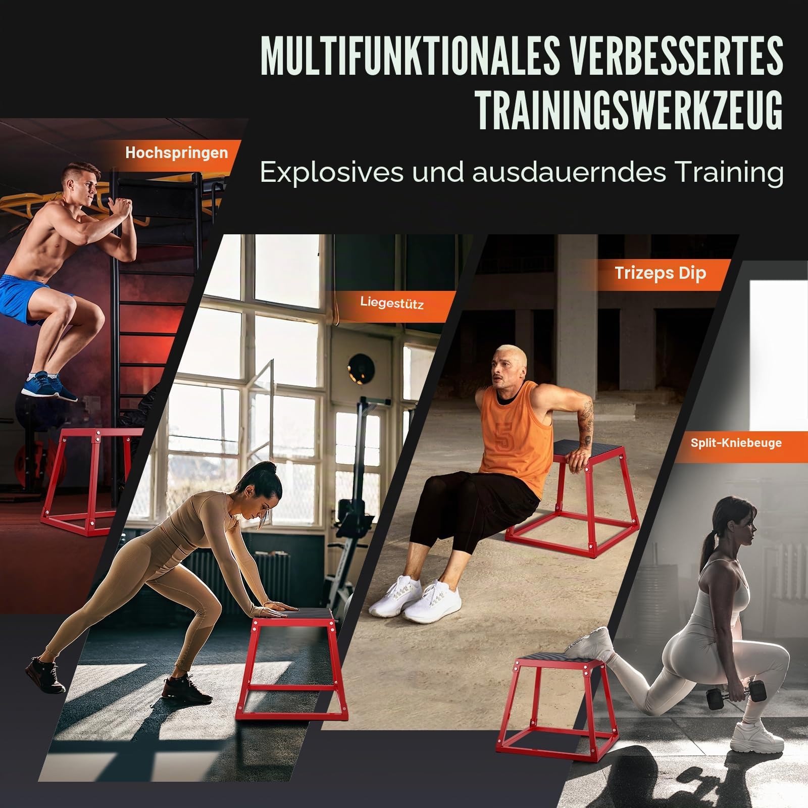 VEVOR Plyometrische Sprungbox, 458 mm Plyo-Box, Plyometrische Plattform Plyobox Rot, Rutschfeste Fitness-Übungs-Step-Up-Box für Heimtraining, Konditions-Krafttraining, Gesäß, Oberschenkel Trainieren
