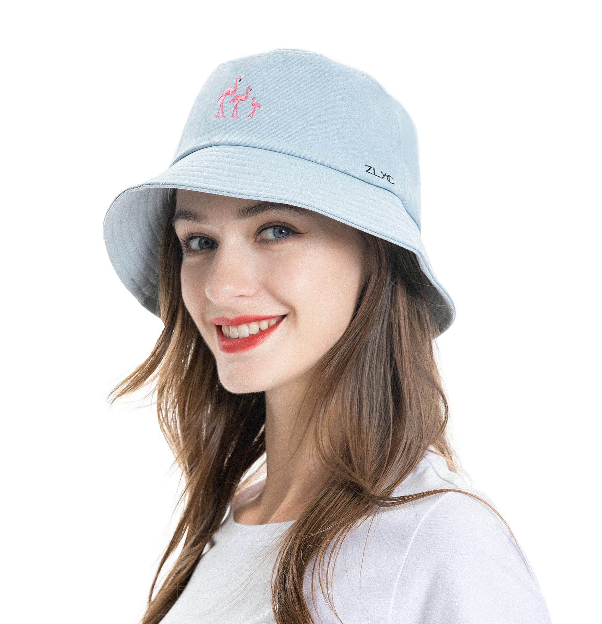 ZLYC Unisex Fashion Embroidered Bucket Hat Summer Fisherman Cap for Men Women Teens Blue Flamingo, One Size - Image 3