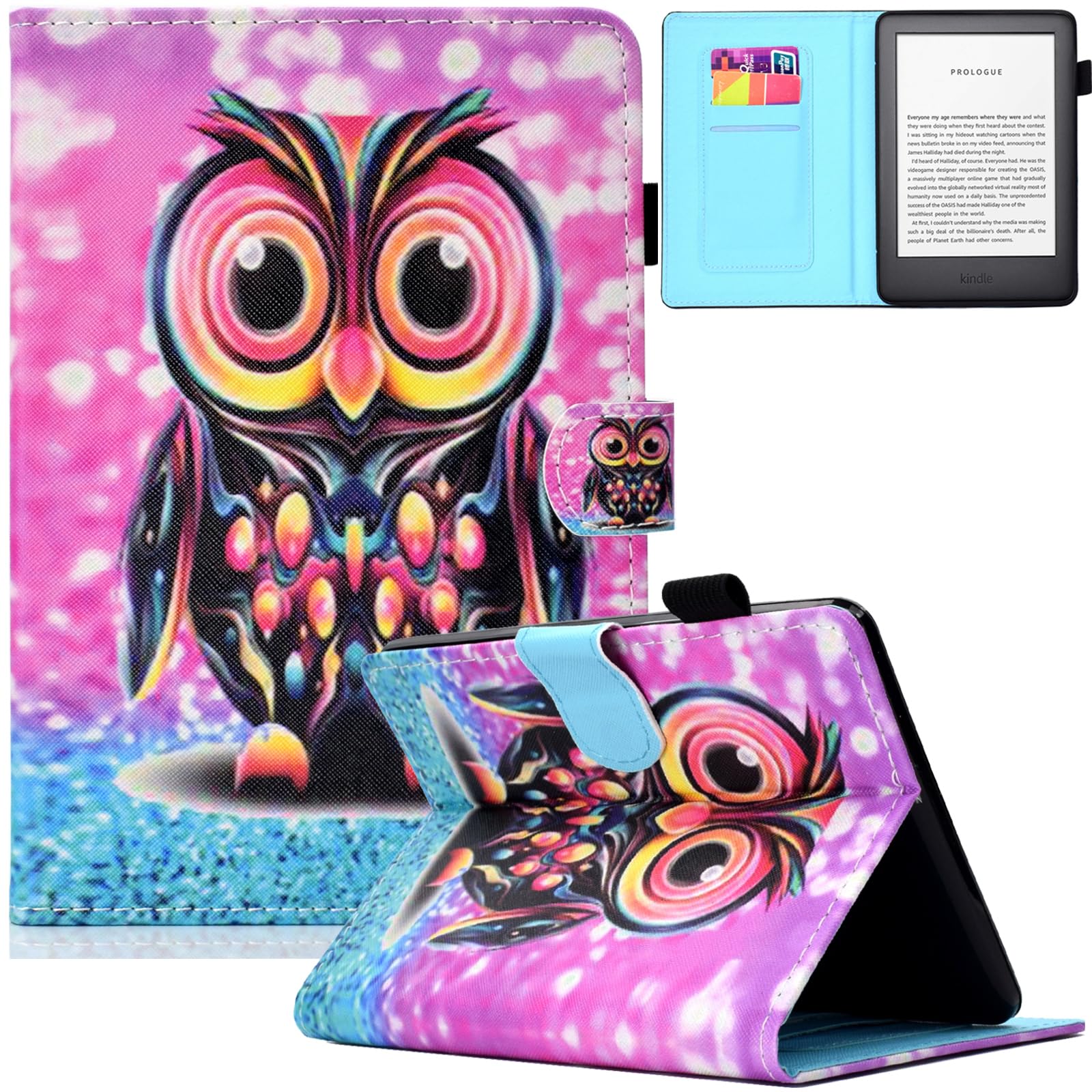 Artyond Case for All-New Kindle 10th Generation 2019, PU Leather with Auto Sleep/Wake Smart Cover Folio Card Slots Case for Amazon Kindle 10th Generation 2019 Released Model J9G29R, Color Owl