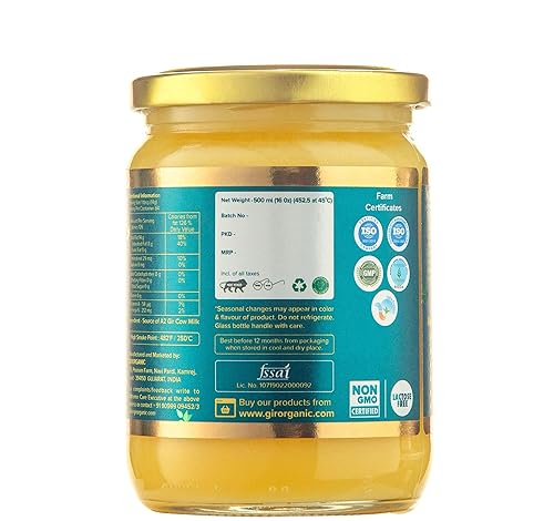 Miniatura 4 de GirOrganic Ghee A2 alimentado con pasto  Mantequilla clarificada (16 onzas)  Mantequilla de ghee de vaca sin sal  Aceite de ghee orgánico, criado en