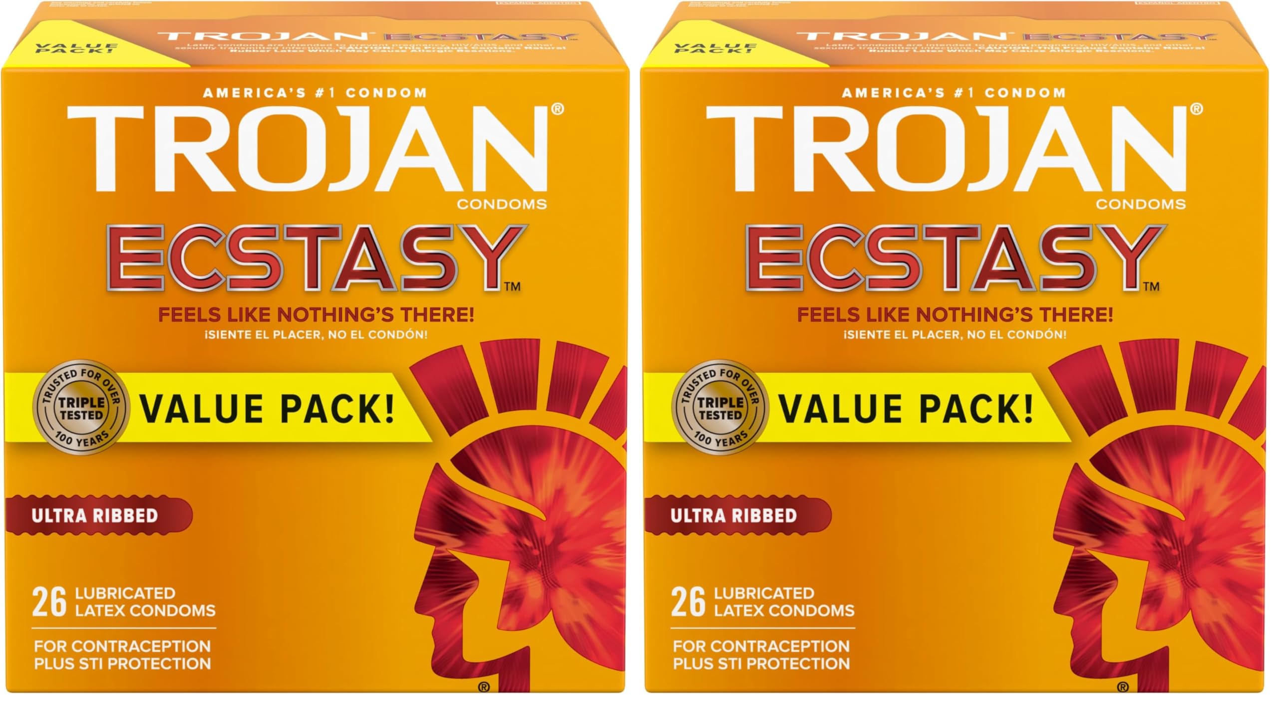 Trojan Ultra Ribbed Ecstasy Lubricated Condoms - 26 Count (Pack of 2)