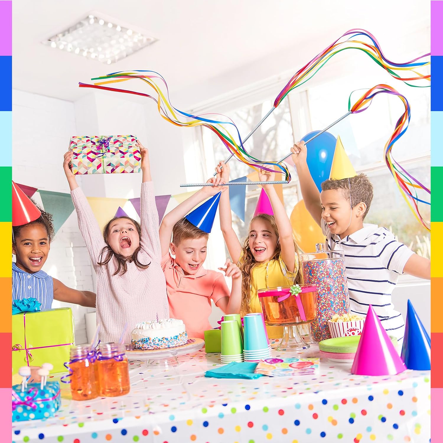 Simgoing 12/24 Pcs Sparkling Rainbow Ribbon Dance Wands for Kids | Rhythmic Gymnastics Dance Streamers, for Birthday Party, Christmas Favors, Gymnastics, Girls Party Games