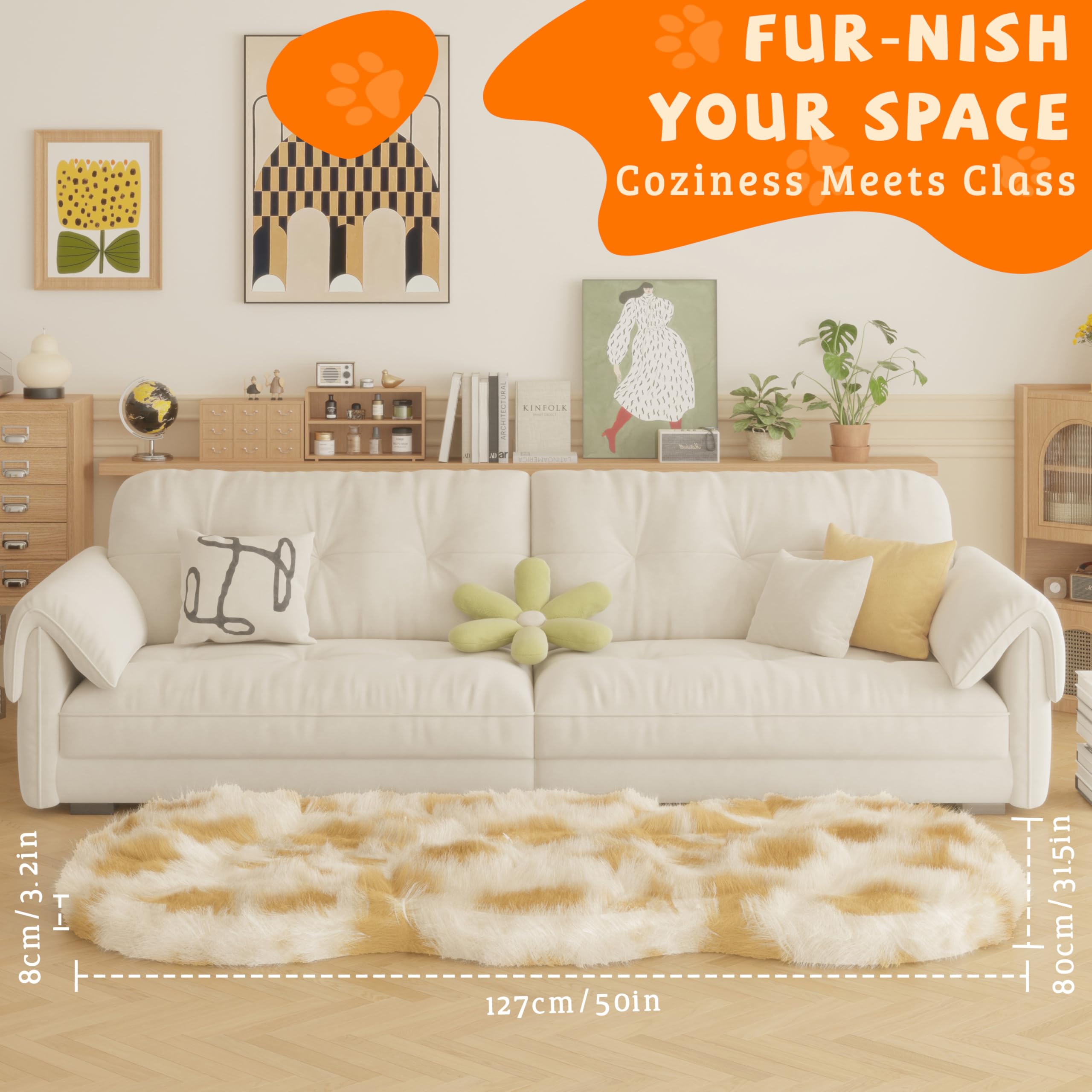 Luxus Fellteppich Orthopädisches Hundebett für Grosse Hunde, 127 x 80 x 8CM Kunstfell Hundebett Orthopädisch for Mittelgroße, Waschbar Lammfell Hundedecke für Wohnzimmer Dekor