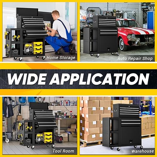 Miniatura 8 de Caja de herramientas con ruedas de 8 cajones con ruedas, exclusiva caja de herramientas 3 en 1 combinada con carrito de utilidad extraíble de 2