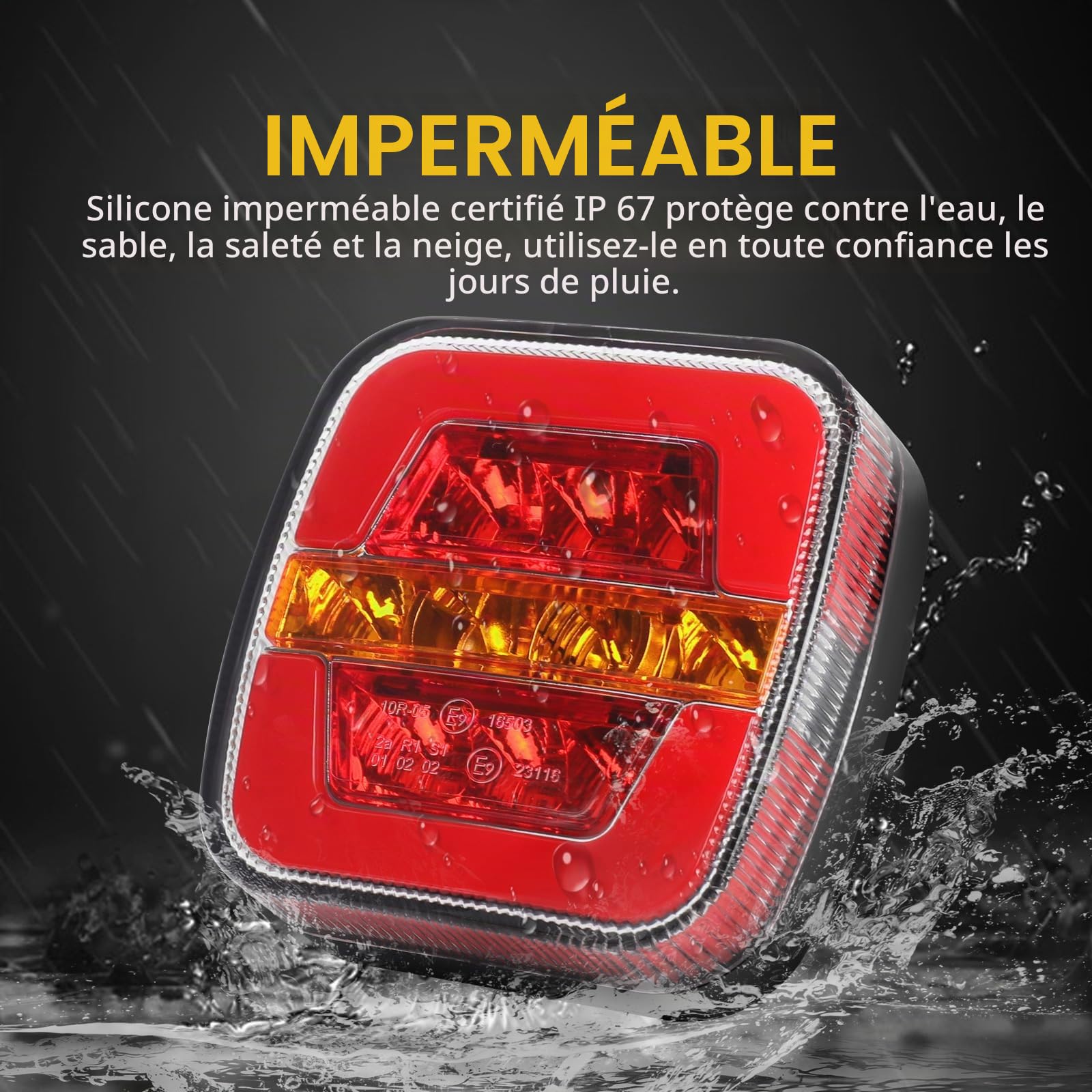 Kit de feux arrière à LED sans fil, aimant pour panneau d'éclairage de remorque 12/24 V - 5 fonctions, étanche, rechargeable avec aimant, certificat E-Mark