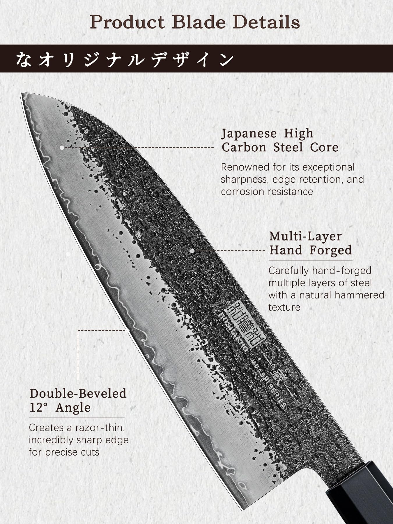 HOSHANHO Santoku Messer 18 cm, Japanisches Handgeschmiedetes Kochmesser, Ultrascharfes Küchenmesser aus Kohlenstoffstahl mit Achteckigem Rosenholzgriff