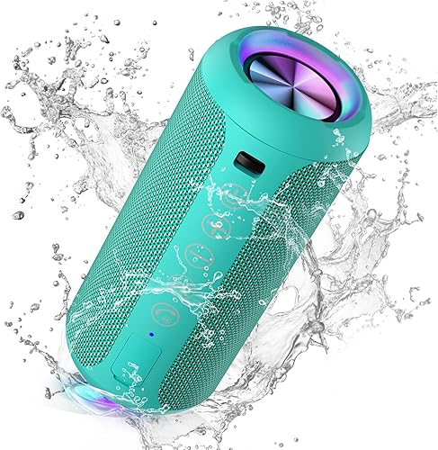Miniatura 8 de Ortizan Altavoz Bluetooth portátil negro y verde azulado X10, altavoz inalámbrico impermeable IPX7 con sonido estéreo fuerte de 24 W, altavoces para