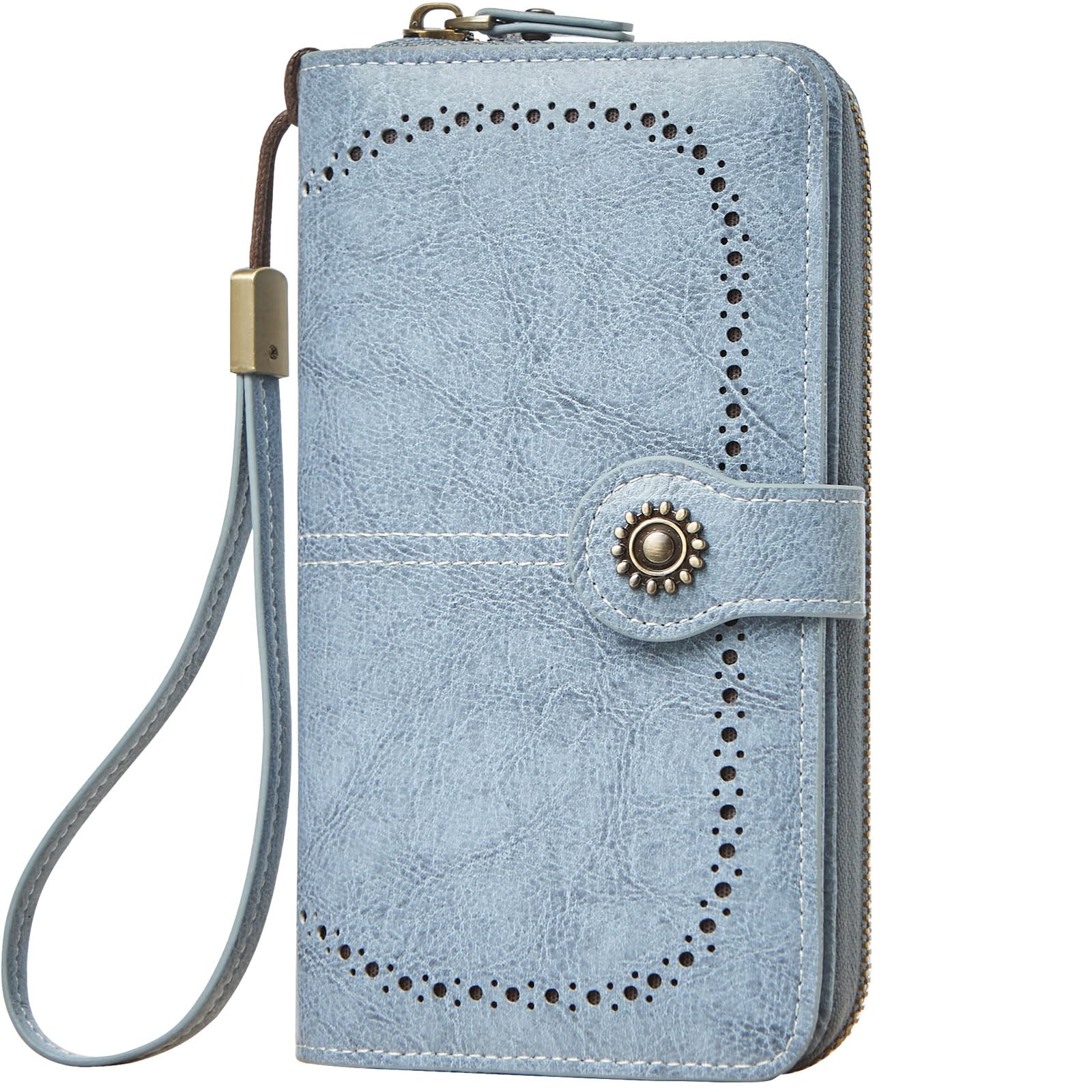 TFKGS Wallet for Women RFID Blocking Leather Large Capacity Card Holder Ladies Phone Clutch Travel Long Purse Wristlet | RFID Blocking, Leather, Large