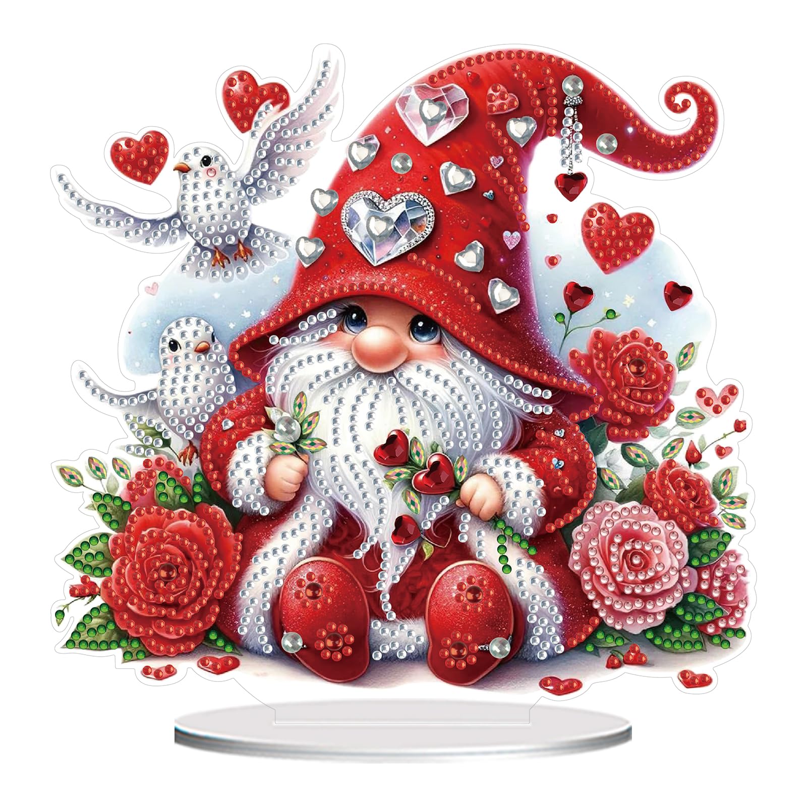 5D Diamond Art Tabletop Gnome Ornaments Kit – DIY Valentine’s Day Special Shaped Crystal Diamond Art Painting Desk Placement Ornament for Home Decor