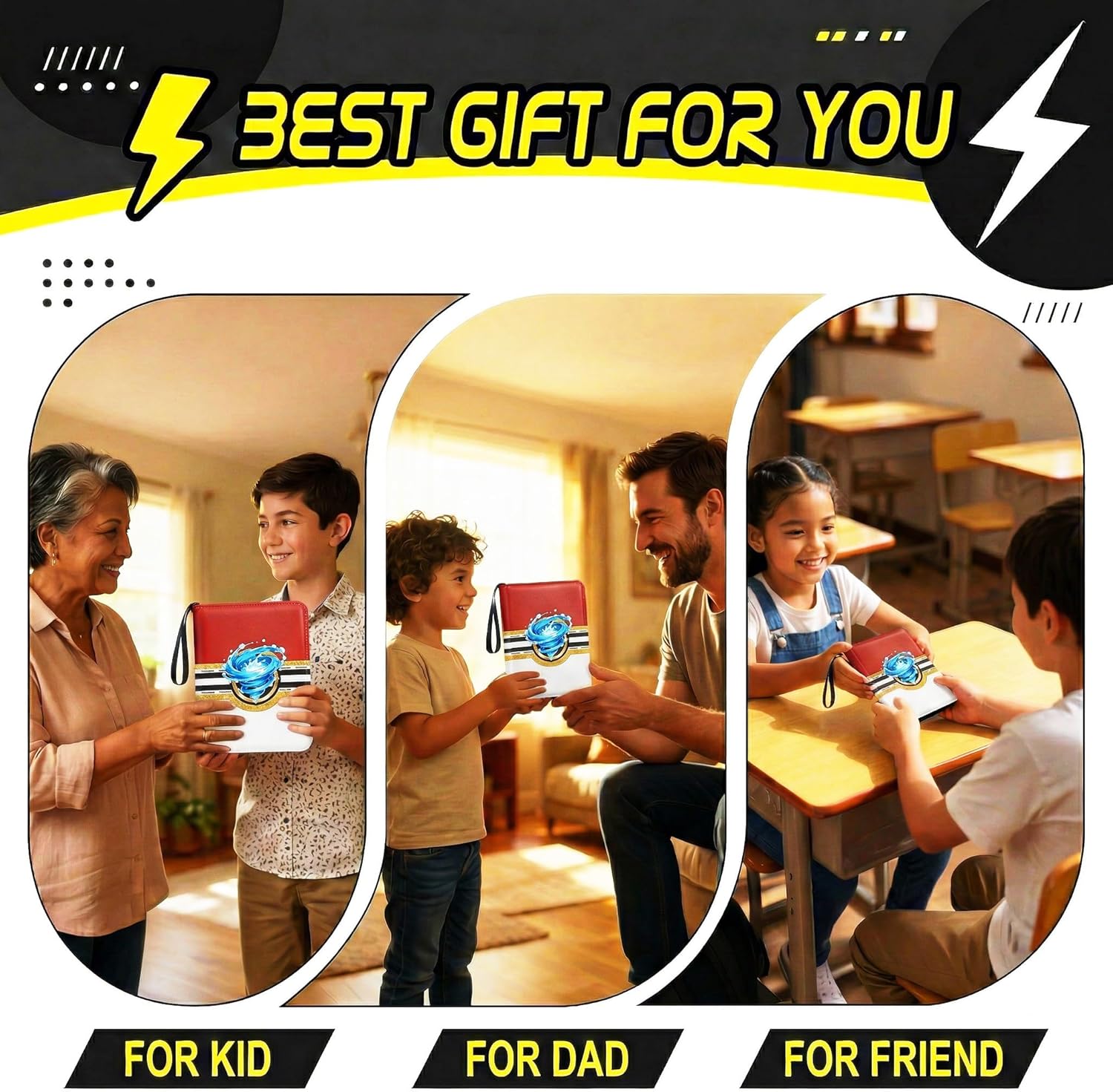 Trading Card Binder for Gifts,400 Cards Collectible Trading Card Holder Case with 50 Sleeves, 4 Pocket for TCG Game Cards Collection & Sports Trading Cards Album