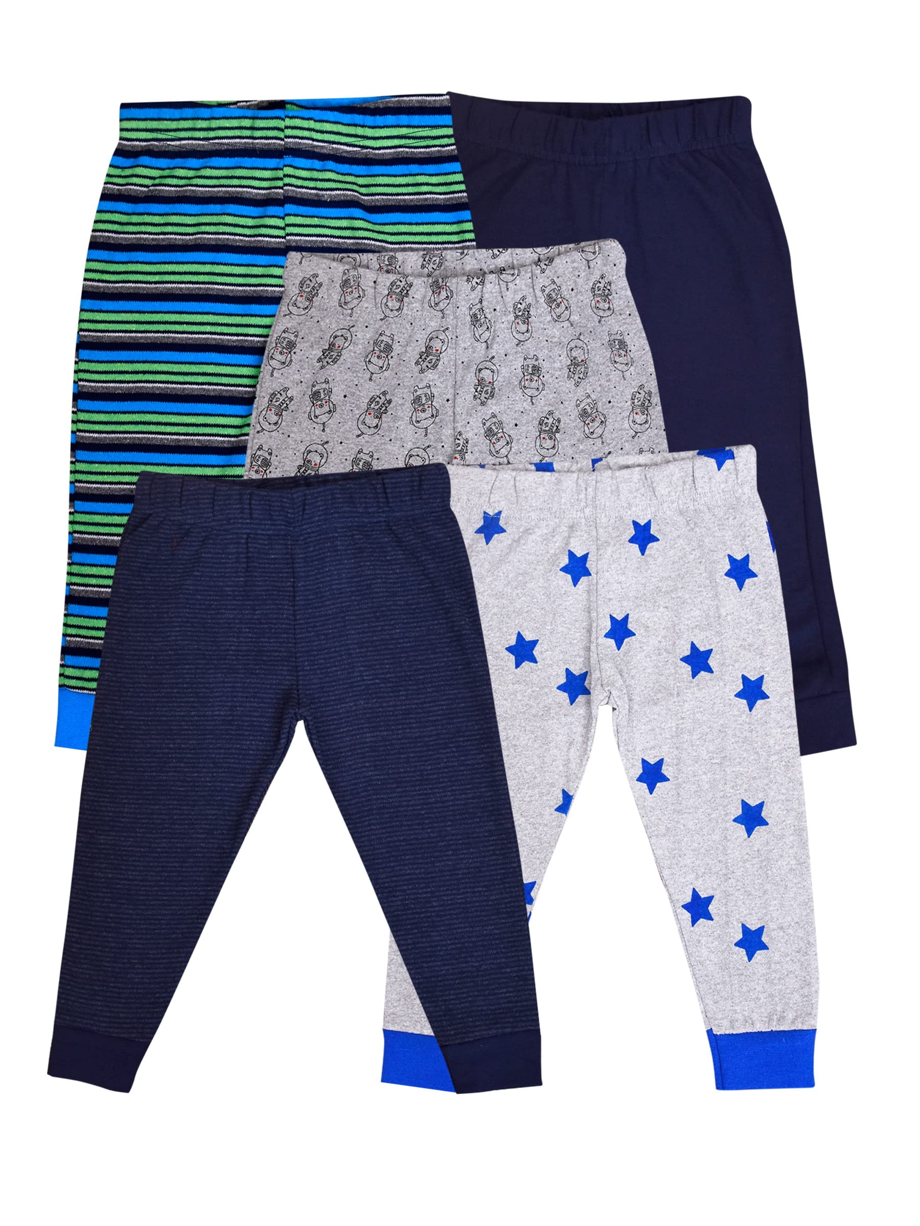 TRU TOYS Unisex Cotton Printed Finest Fabric Pyjama Track Pants with Ribs Assorted Plain Stripes Prints Gift Set Pack for Baby Kids Infants (Pack of 5) (3 Years-4 Years)