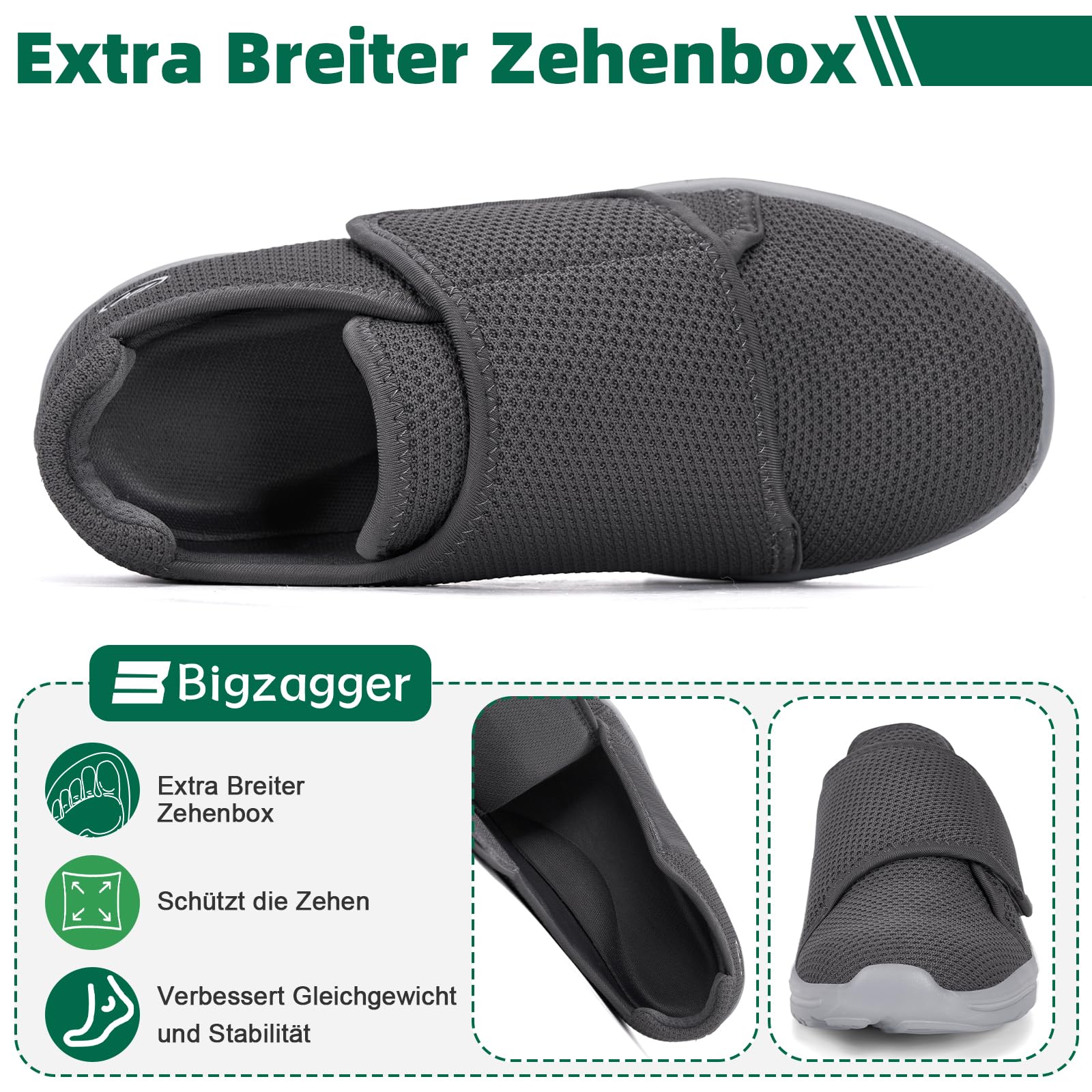 Chaussures orthopédiques pour homme et femme - Extra larges - Avec fermeture - Ultra légères - Avec semelle en mousse à mémoire de forme - Respirantes - Chaussures de santé pour pieds enflés