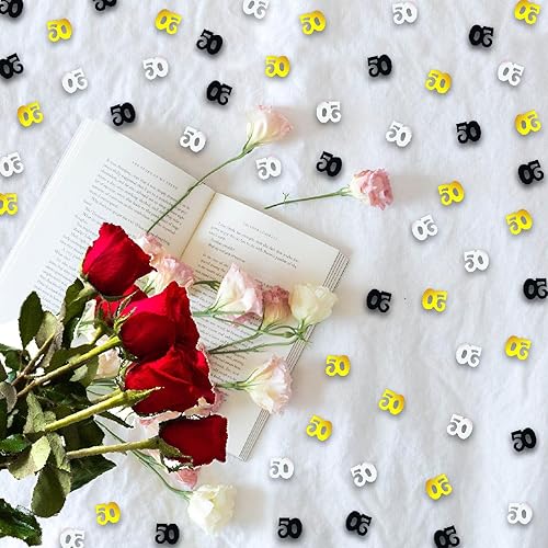 Miniatura 5 de Confeti metálico de cumpleaños y aniversario, confeti dorado y negro con números plateados para decoración de mesa (50)