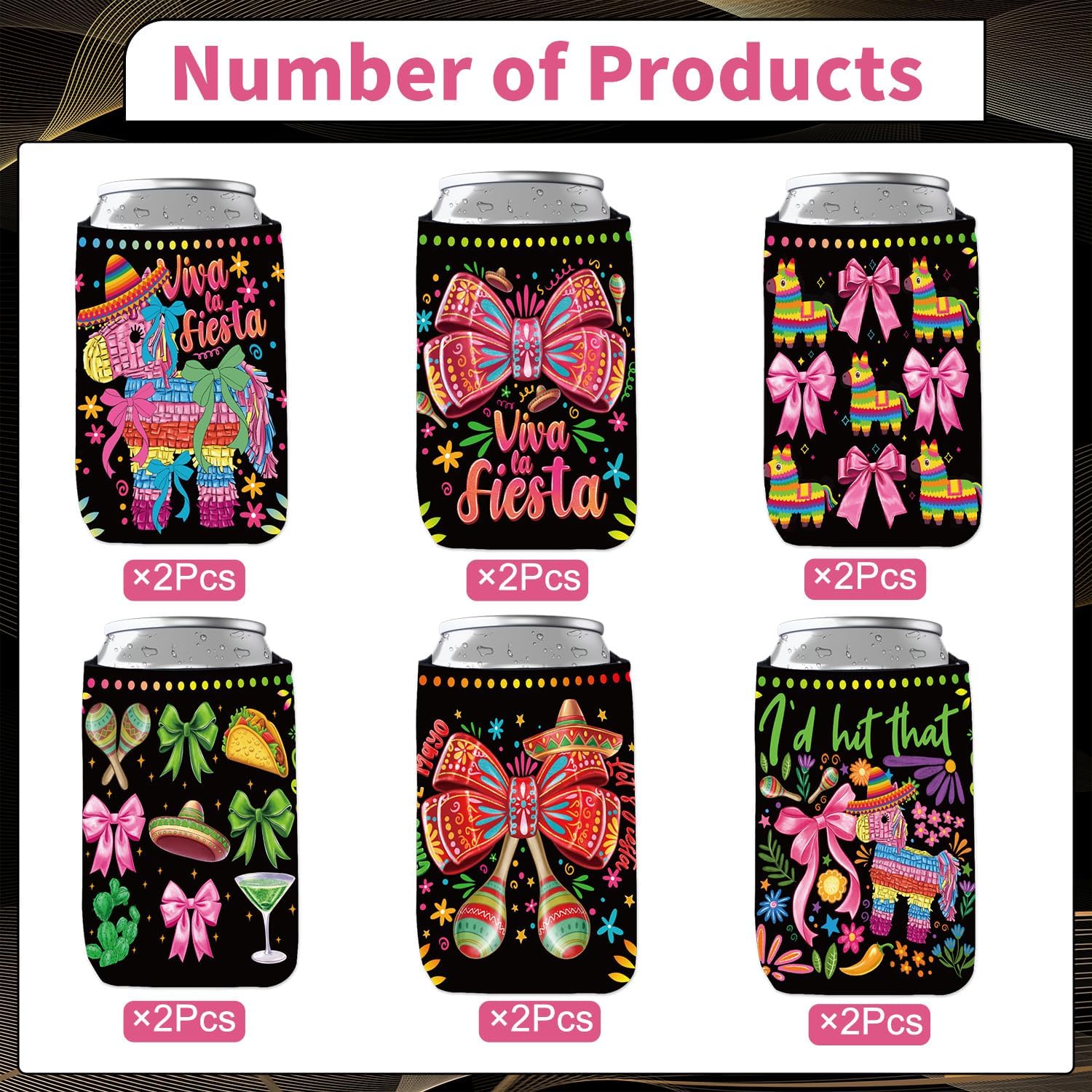 Tacos and Tequila Party Decorations, 12 Pcs Bow Mexican Fiesta Taco Bout Can Cooler Party Supplies, Mexican Feliz Cumpleaños Bachelorette Cinco De Mayo Cup Sleeve Decorations