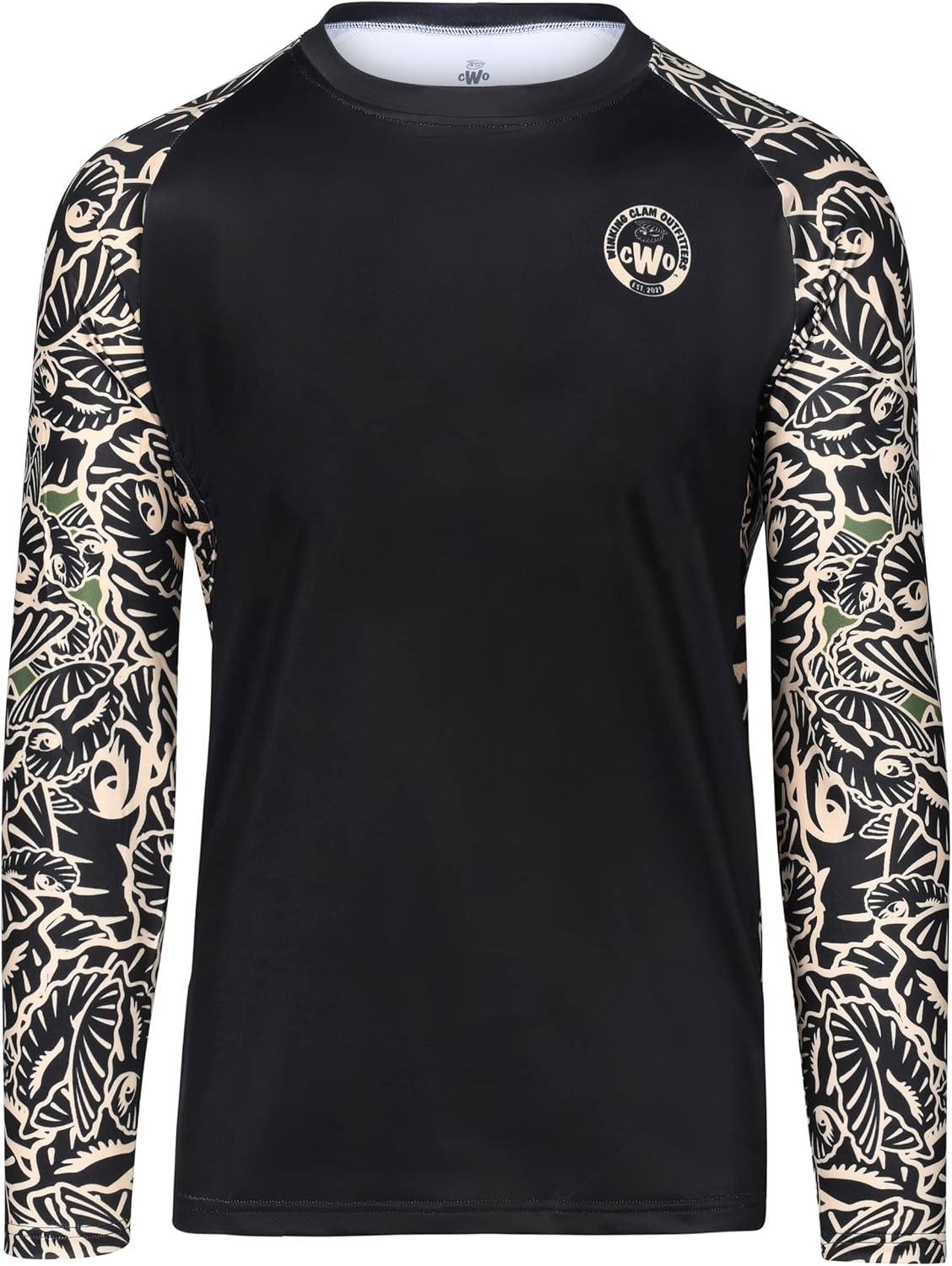Men's Long Sleeve Fishing Shirt - Clamoflage Camo, UPF 50 Sunproof, Moisture-wicking, Black