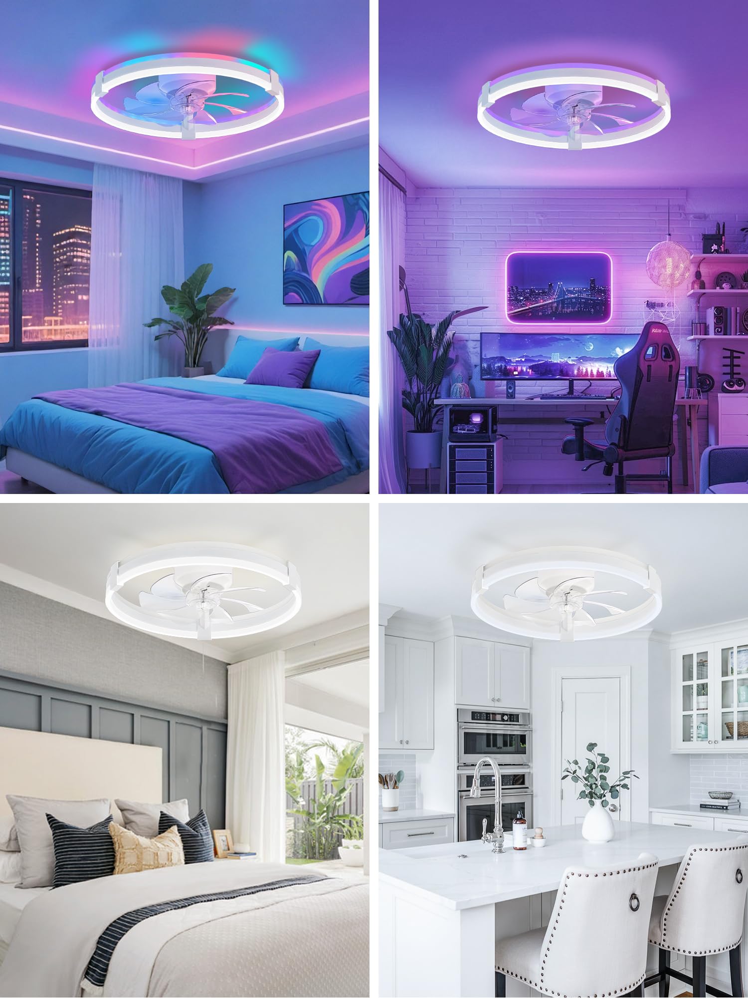 ZMISHIBO 51 cm RGB-Deckenventilator mit Licht,Fernbedienung & APP-Steuerung,6 Geschwindigkeiten, Vorwärts- & Rücklauf,15%-100% dimmbar,3CCT,obere und untere Lichtkreise separat steuerbar, 1/4/8H Timer