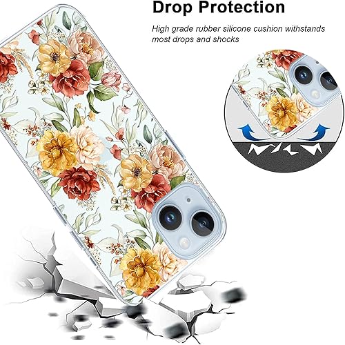 Miniatura 2 de Funda protectora transparente con diseño de flores estéticas para iPhone 15 de 6.1 pulgadas (2023), funda protectora de TPU suave y delgada para