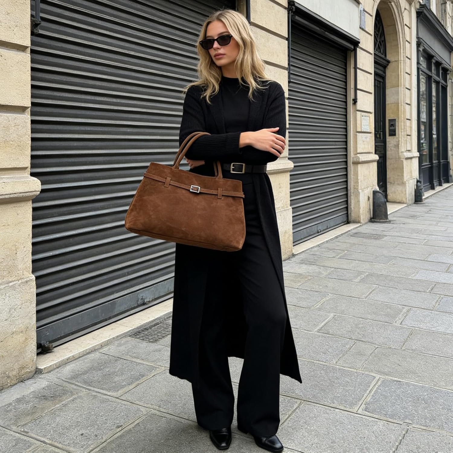 Suede Tote Bags for Women Brown Suede Bag Vintage Satchel Bag Top Handle Handbag with Magnetic Closure - Image 3