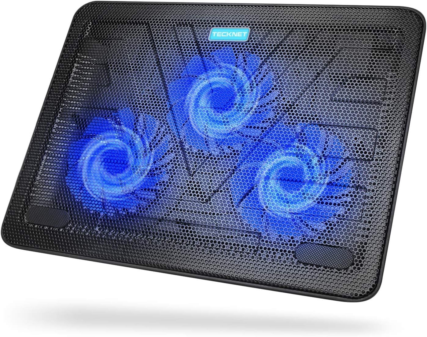 TECKNET Laptop Kühlpads, Laptop Kühler für 12-17 Zoll, Cooling Pad Notebook Cooler Ständer Kühlpad Kühlmatte, 2 USB-Ports, 3 Lüfter mit LEDs(Blau+Schwarz)