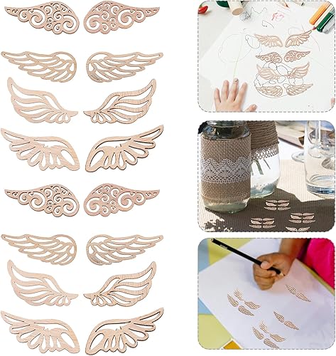 Miniatura 6 de IMIKEYA 80 piezas de parches de madera de alas de ángel, rebanadas de madera sin terminar, manualidades, rebanadas de madera en blanco para Navidad,