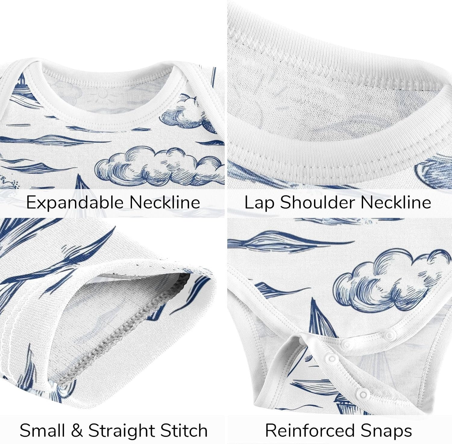 vvfelixl Baby Clothes Sailing Ships Clouds Baby Bodysuits Set Unisex Short Sleeve Babys Pants Sets 0-3M