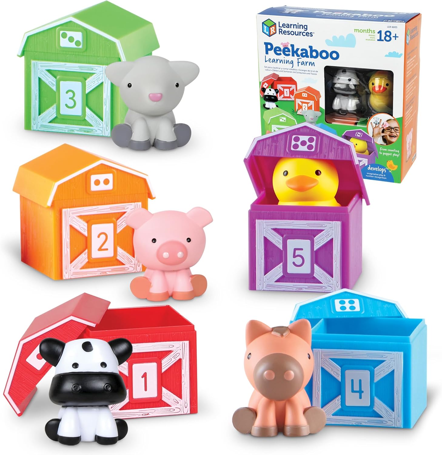 Learning Resources Peekaboo Learning Farm - Farm Animals for Toddlers, Educational Fine Motor Montessori Sets, Toddler Animal Toys, Counting, Sorting & Matching Barn Animal Toy, Little Animal Figures