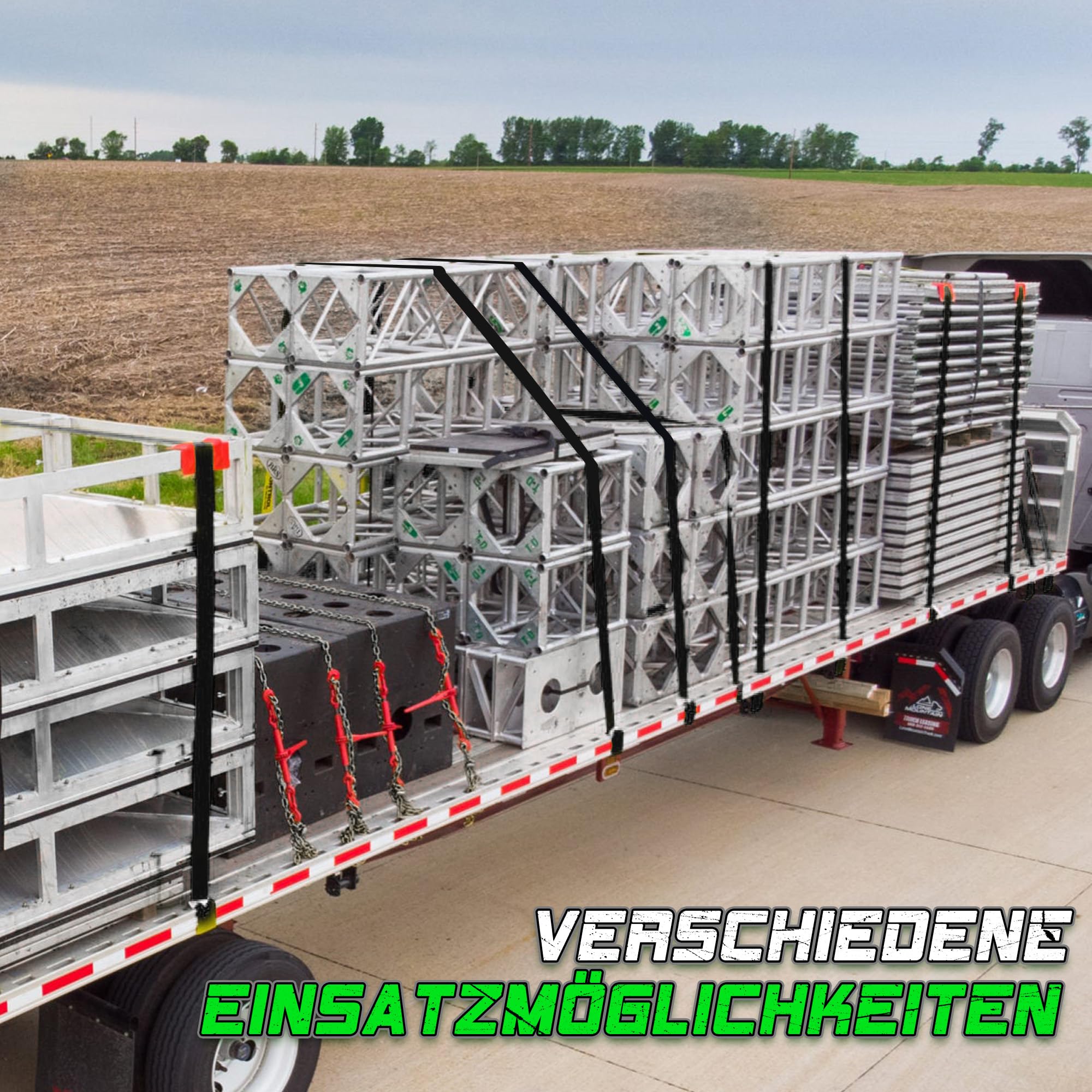 StarLeaparts Zestaw 4 pasów mocujących z grzechotką, 6 m x 35 mm, dwuczęściowy profesjonalny pas mocujący do roweru, pasy mocujące do 2000 kg, dwuczęściowy zestaw pasów zapadkowych do transportu
